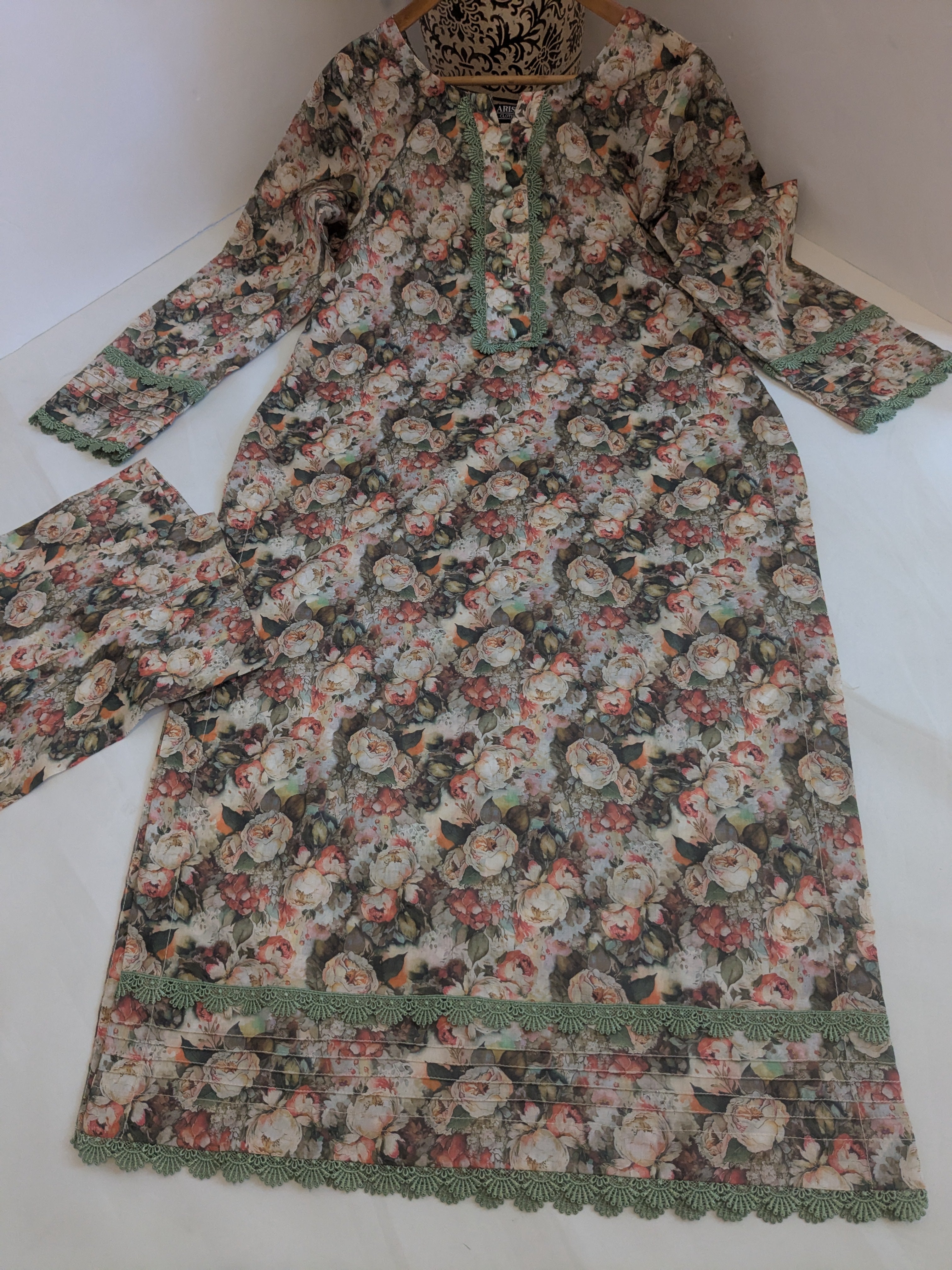 Ethnic Mint Floral 2 Piece Lawn Outfit