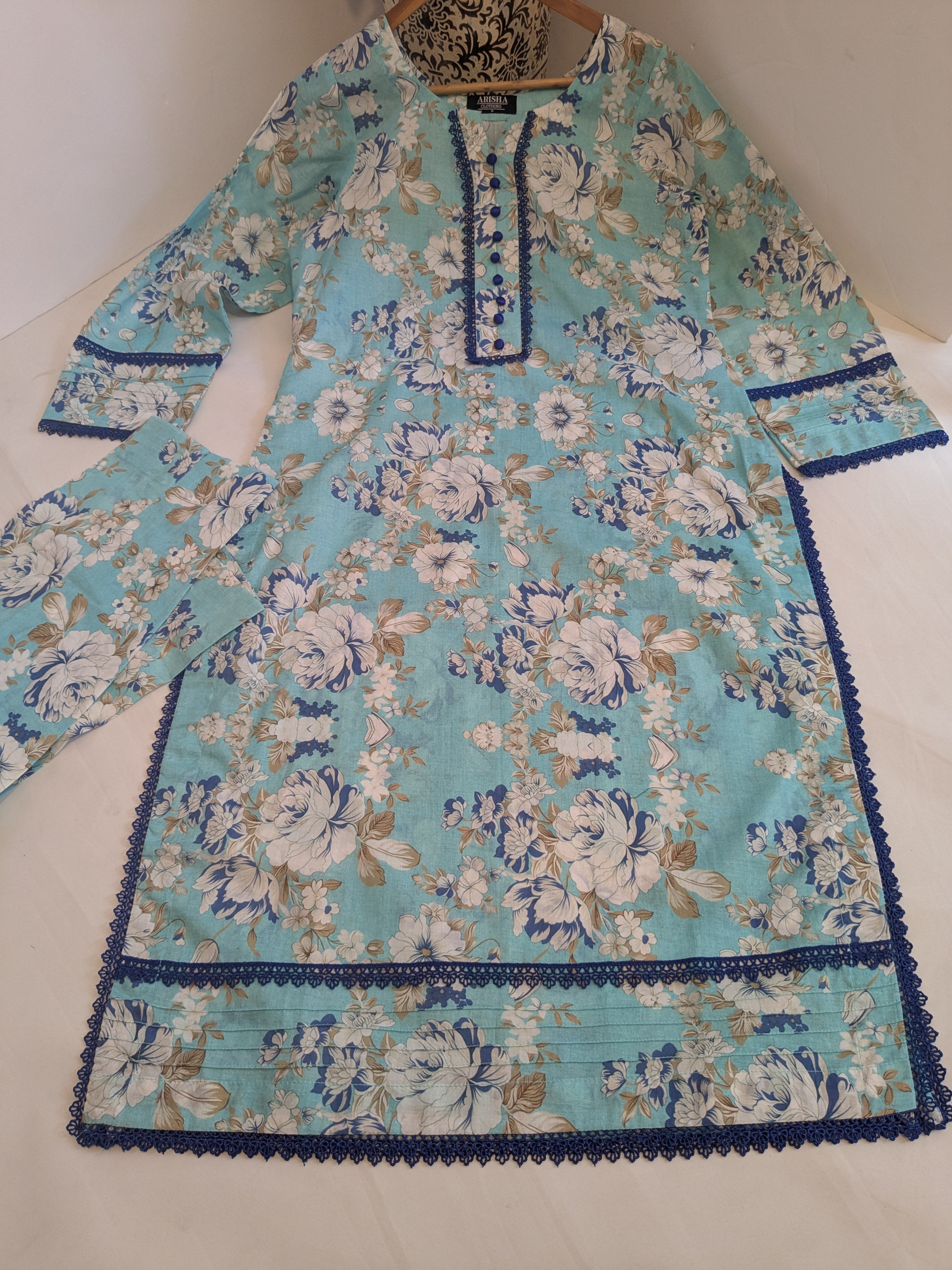 Ethnic Ferozi Floral 2 Piece Lawn Outfit