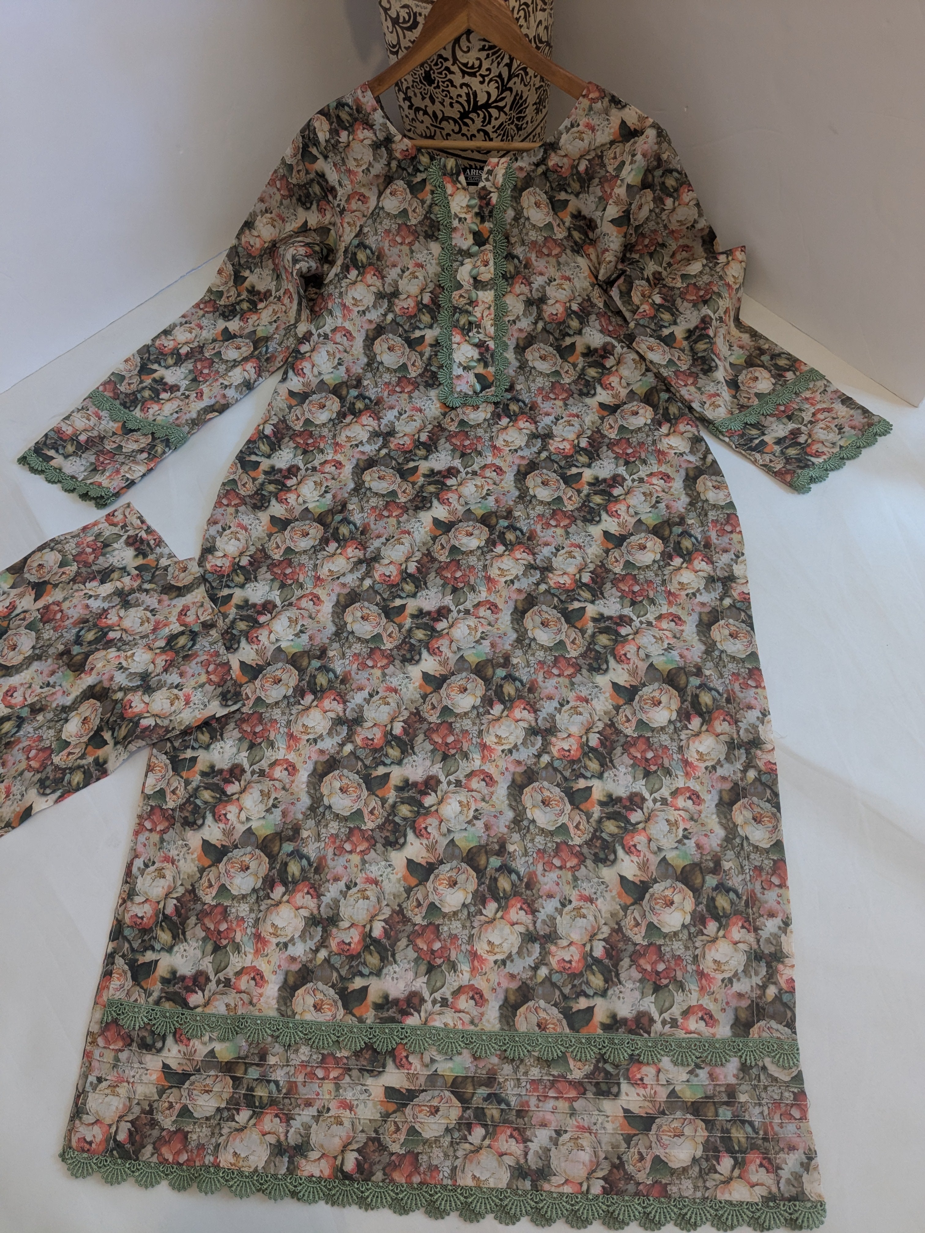 Ethnic Mint Floral 2 Piece Lawn Outfit