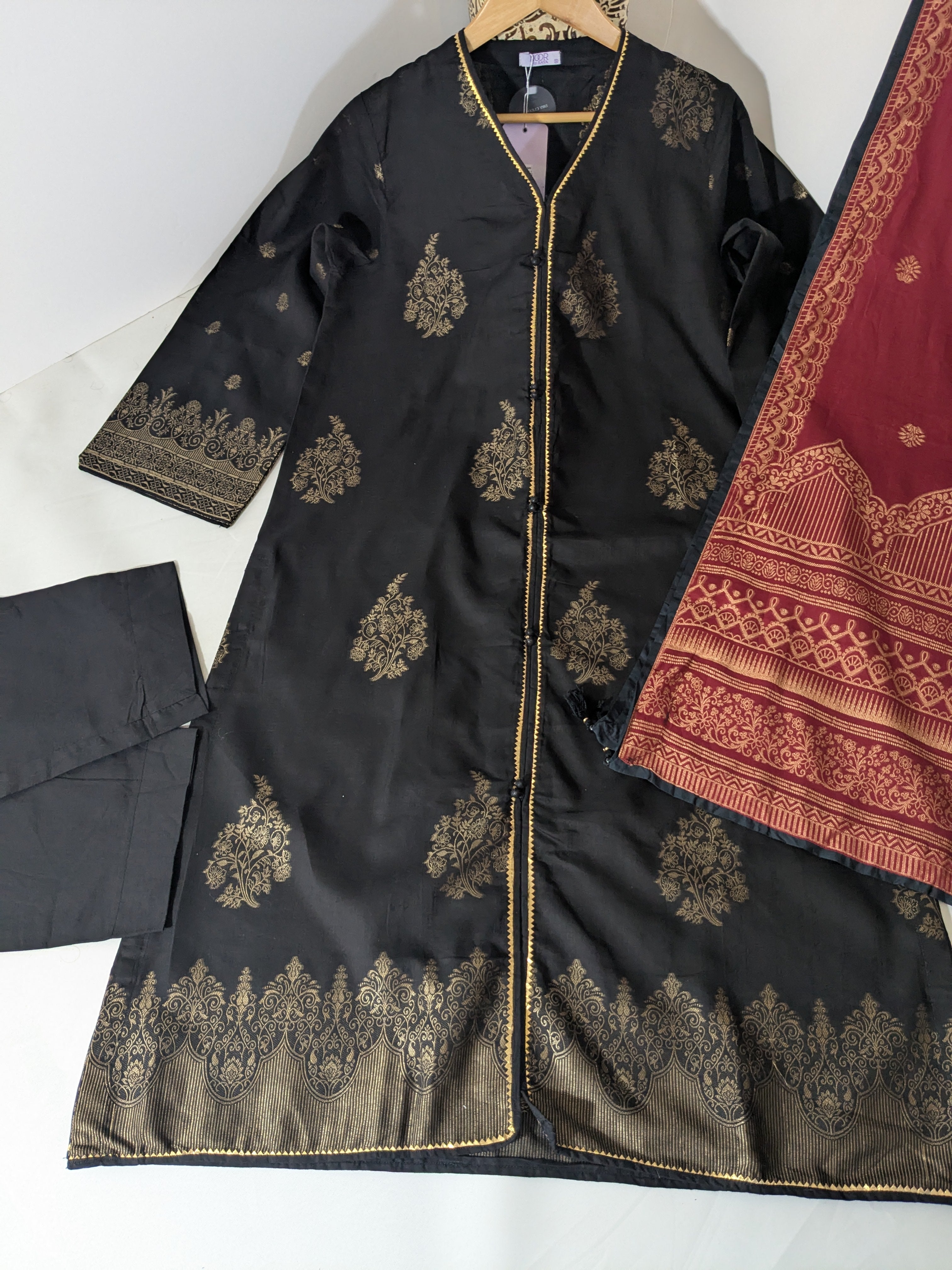 Noor by Saya - Black and Red 3 Piece Lawn Outfit