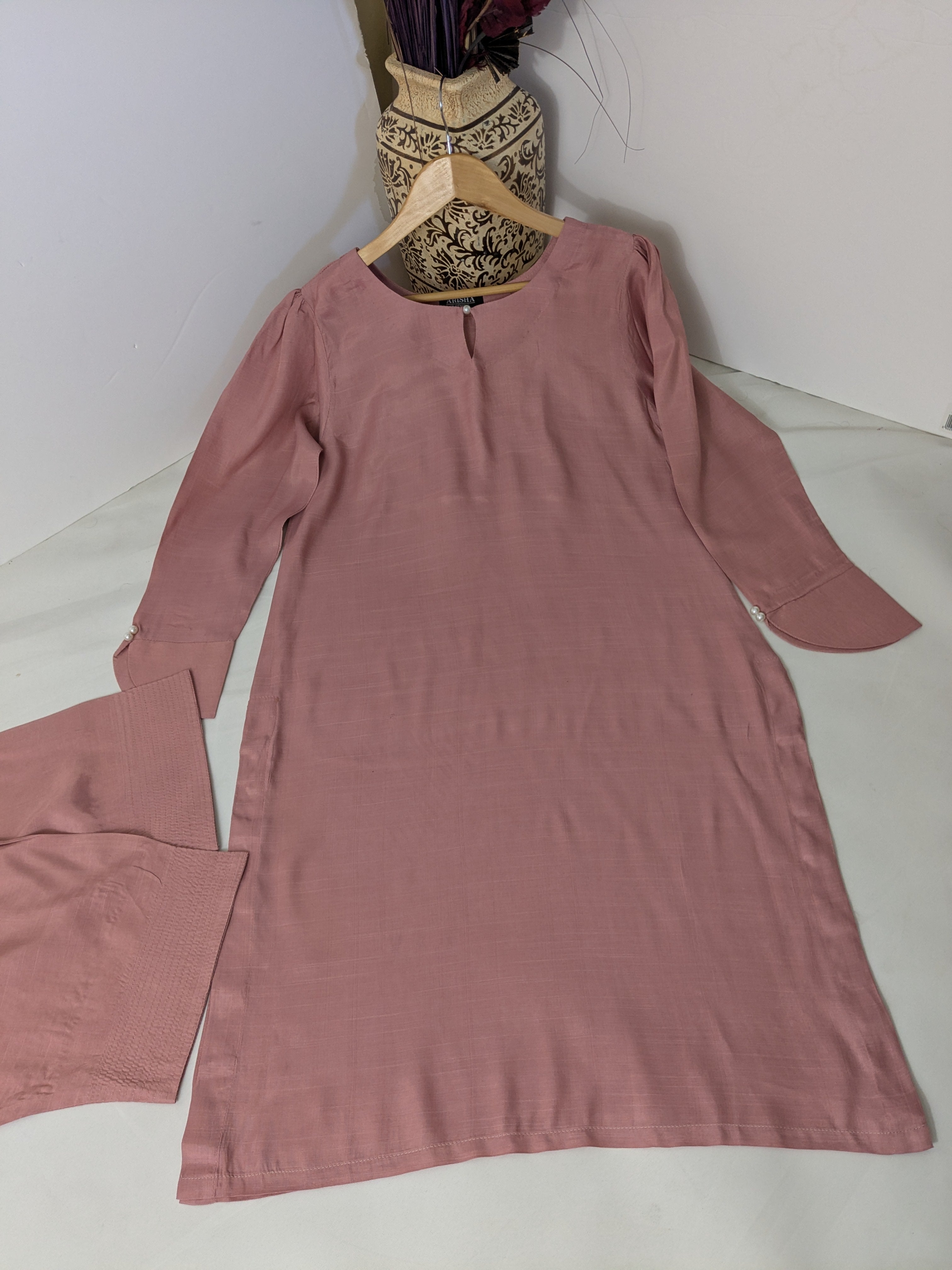Ethnic Powder Pink 2 Piece Raw Silk Outfit