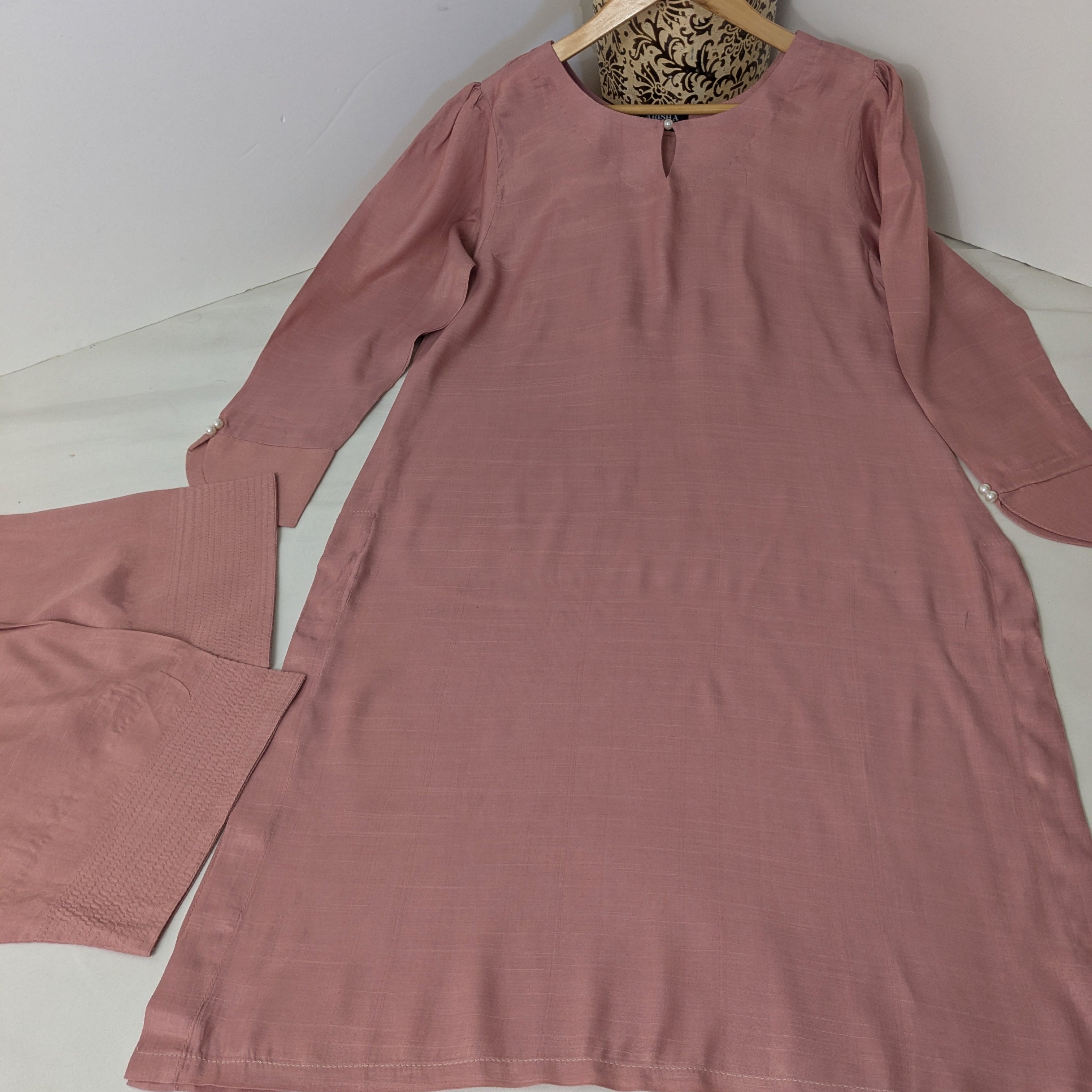Ethnic Powder Pink 2 Piece Raw Silk Outfit