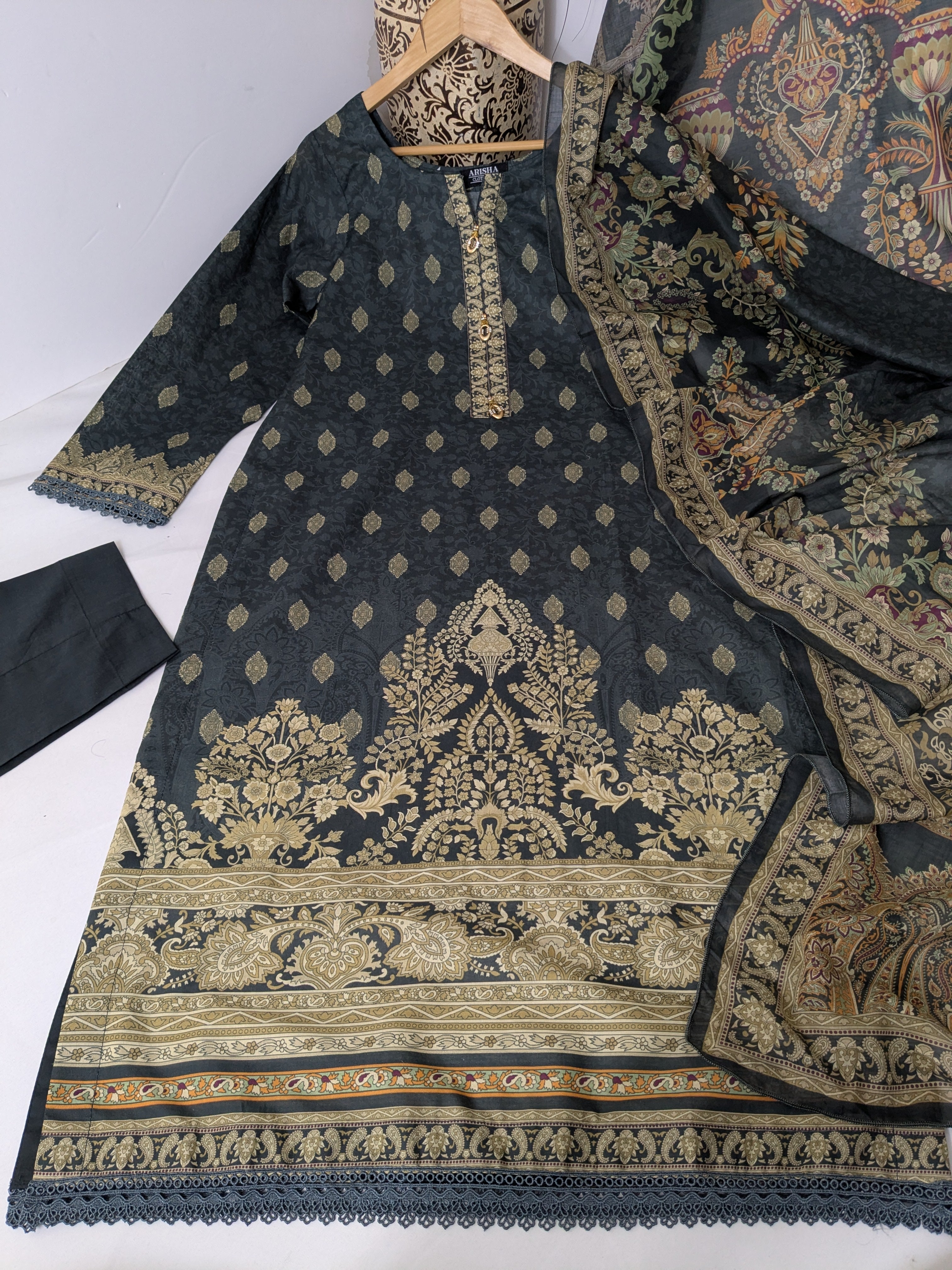 Khaadi Stone Grey 3 Piece Lawn Outfit