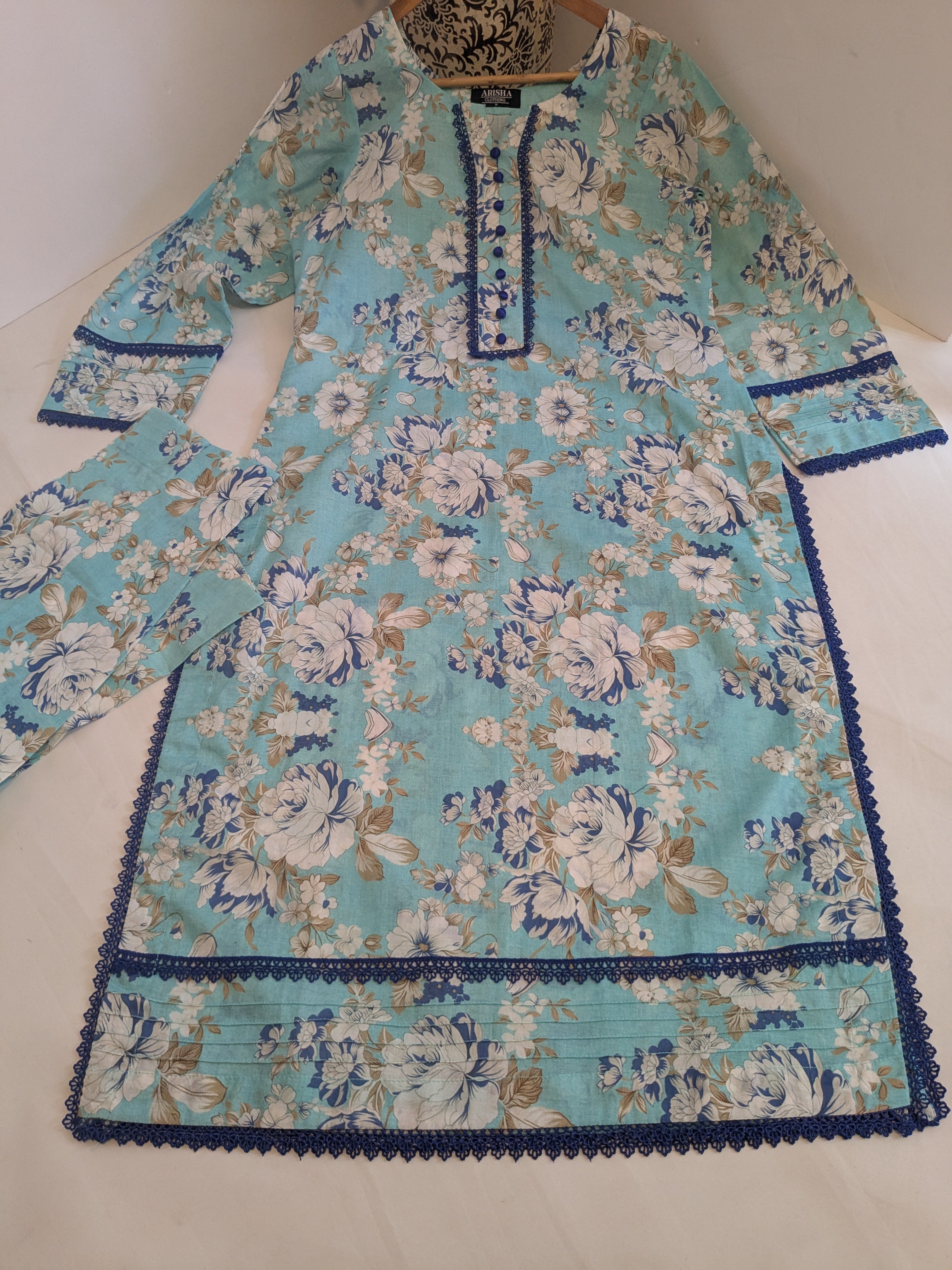 Ethnic Ferozi Floral 2 Piece Lawn Outfit
