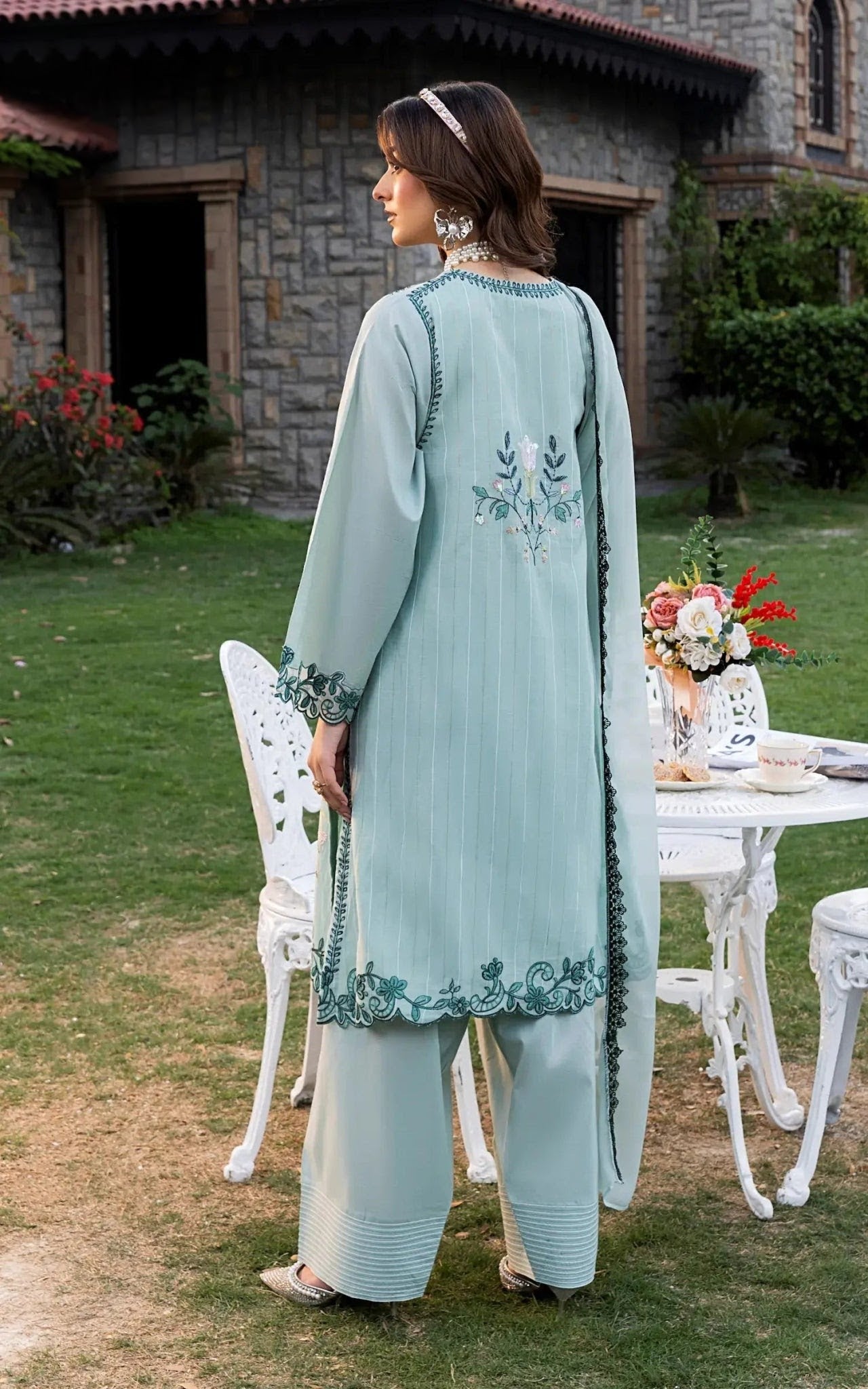 Farshi Blue 3 Piece Designer Cambric Outfit