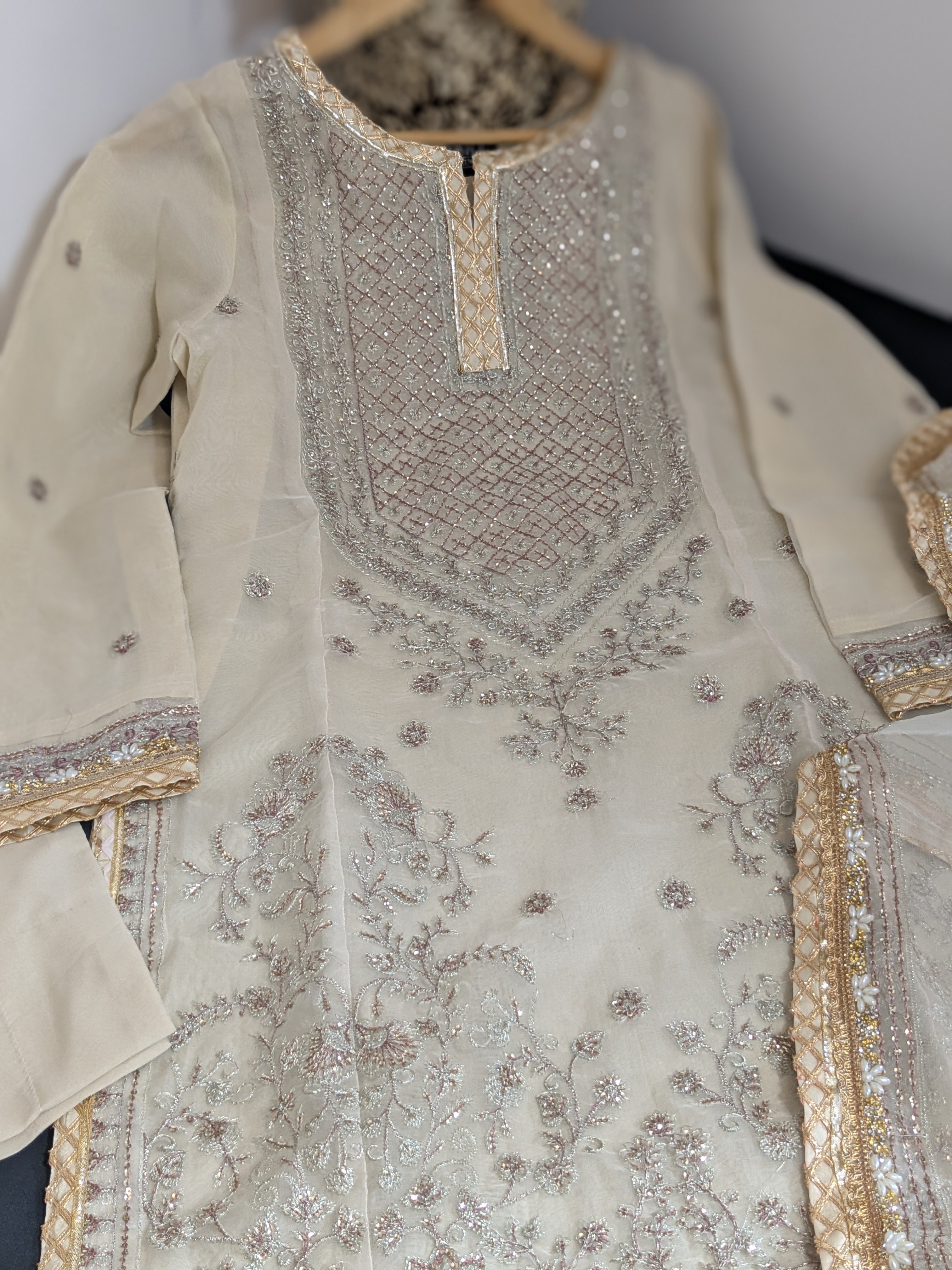 Asim Jofa Beige 3 Piece Organza Outfit