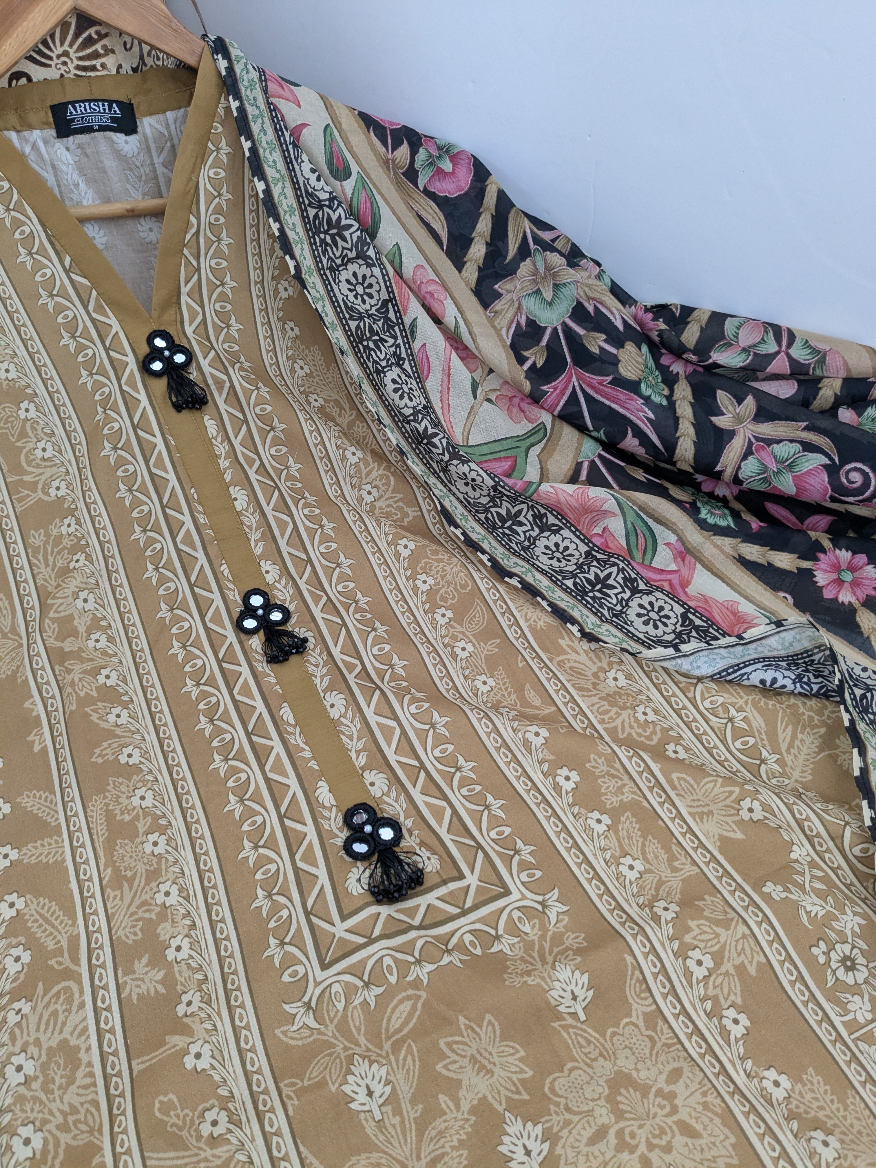 Khaadi Camel and Black 3 Piece Lawn Outfit