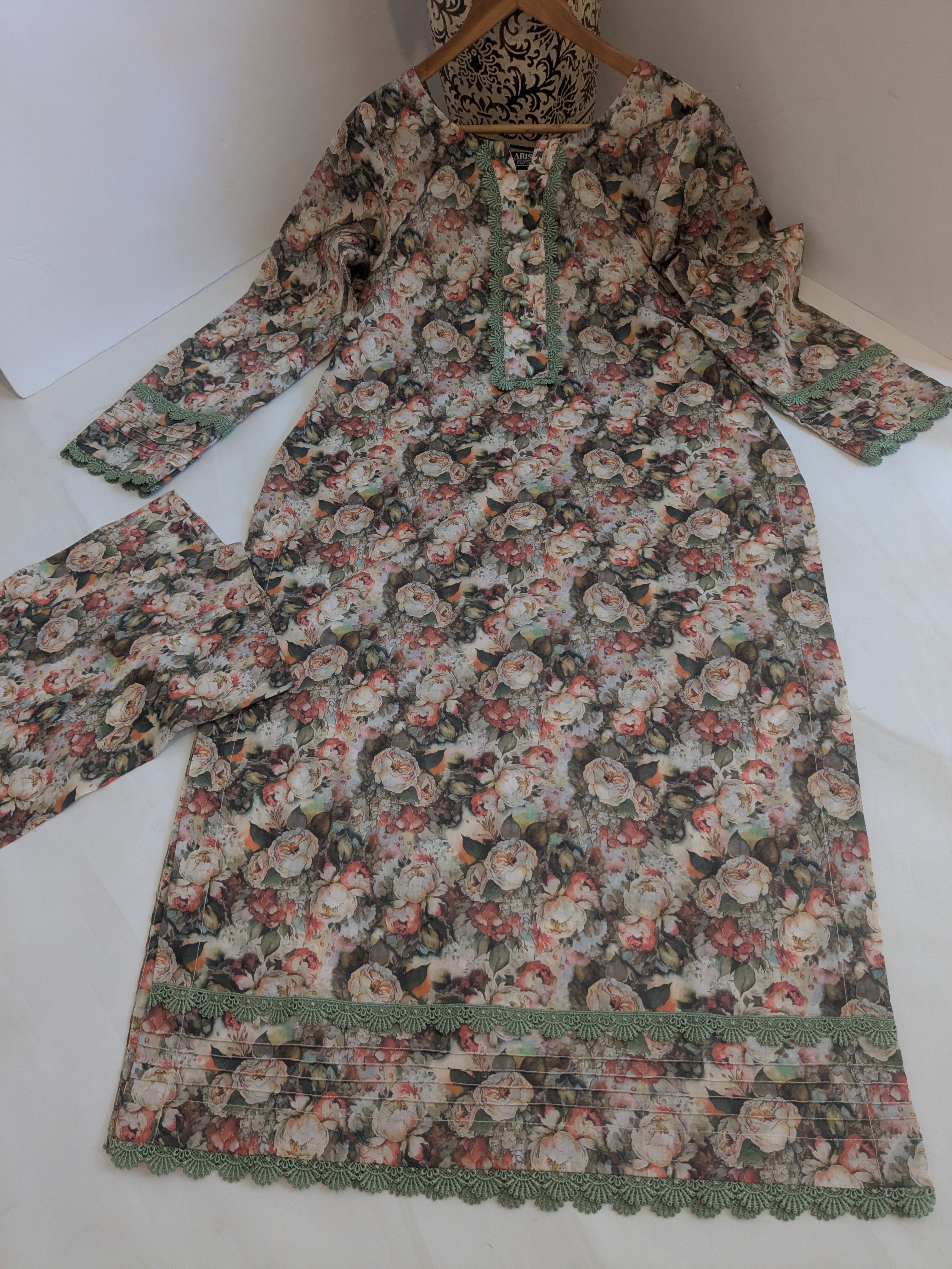 Ethnic Mint Floral 2 Piece Lawn Outfit