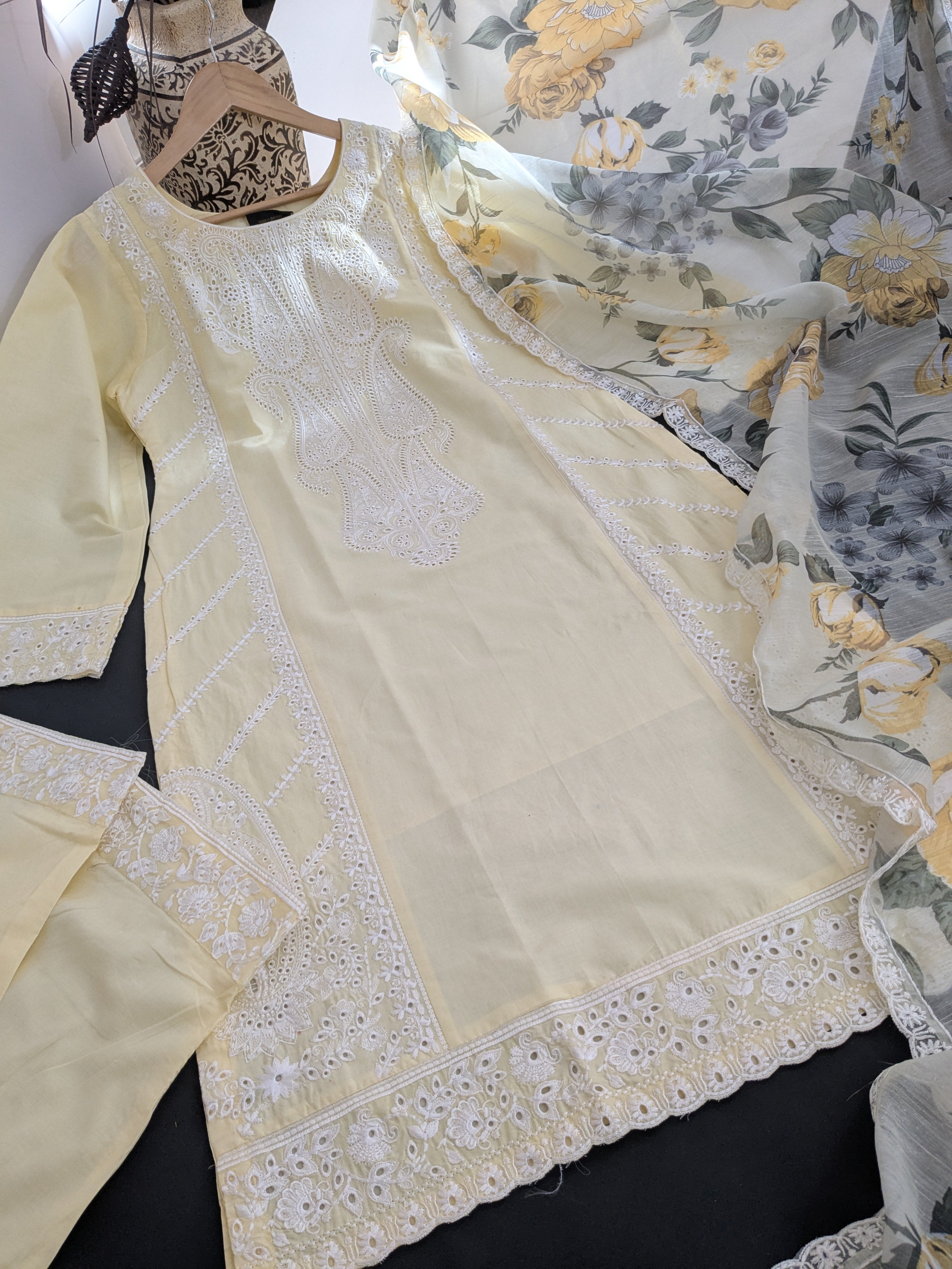 Karma Pastel Yellow 3 Piece Lawn Outfit