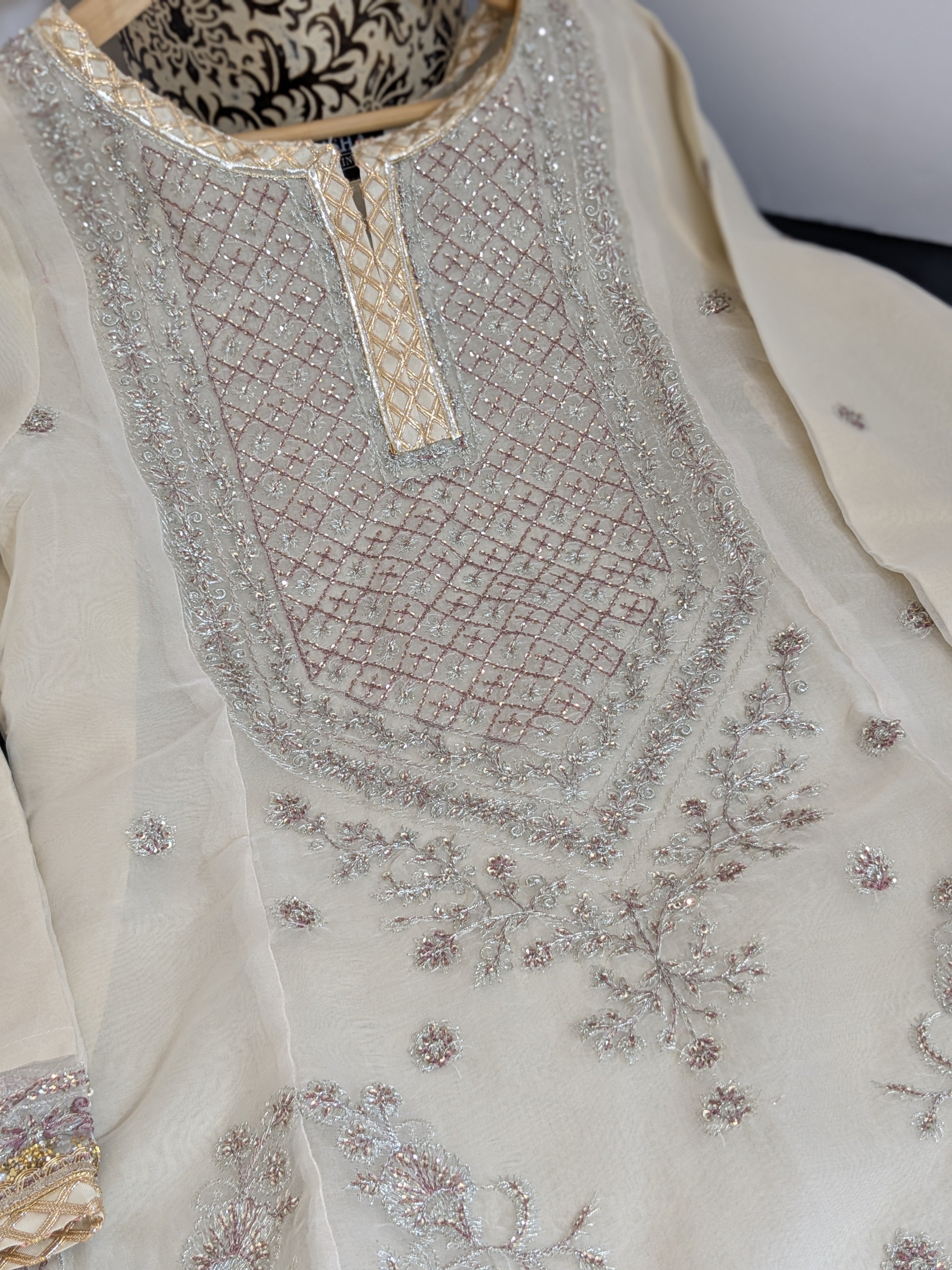 Asim Jofa Beige 3 Piece Organza Outfit