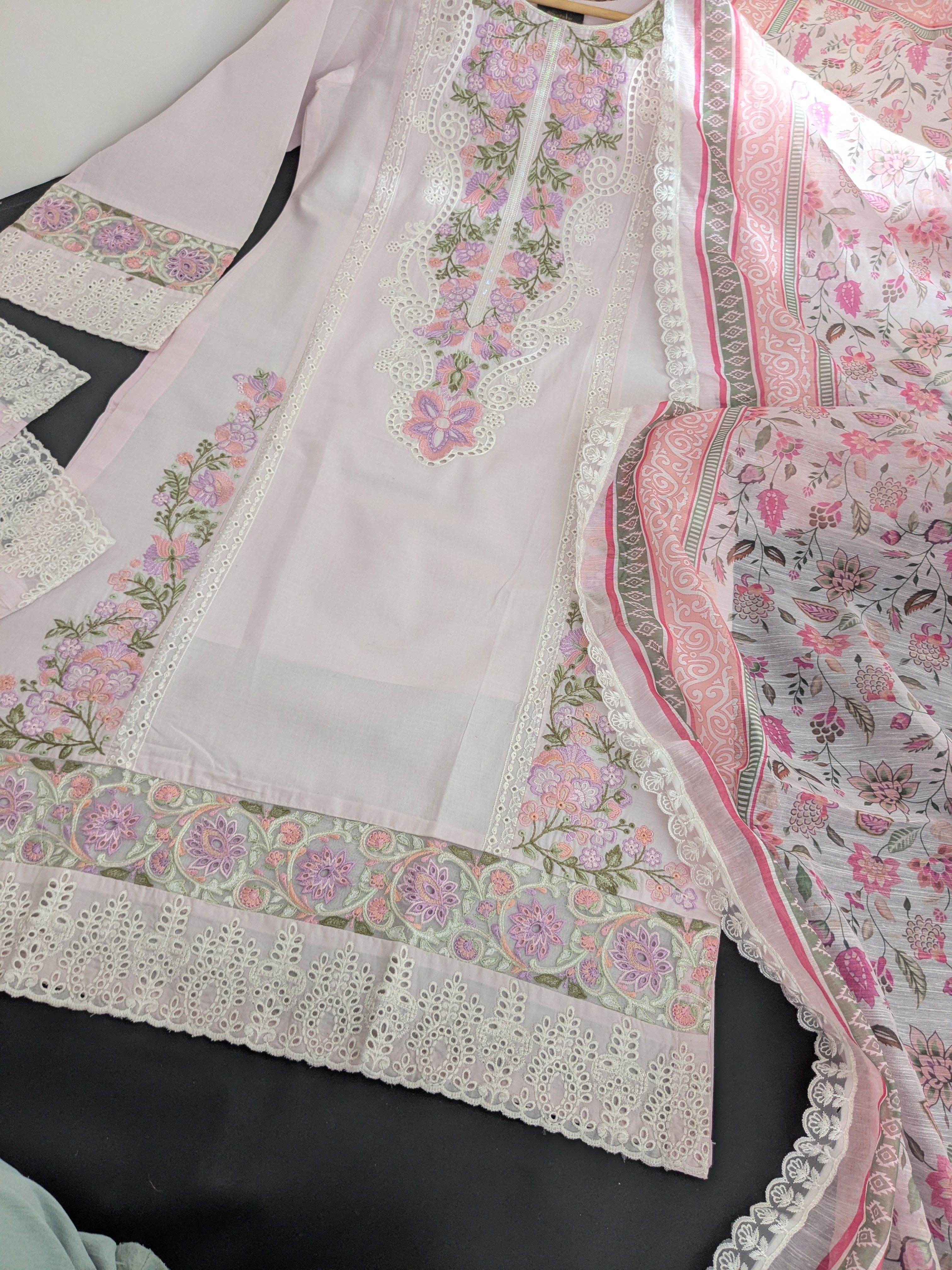 Karma Paled Baby Pink 3 Piece Lawn Outfit