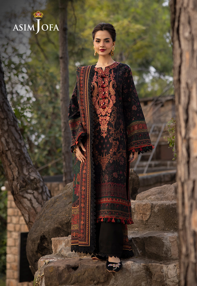 Asim Jofa Black 3 Piece Khaddar Outfit