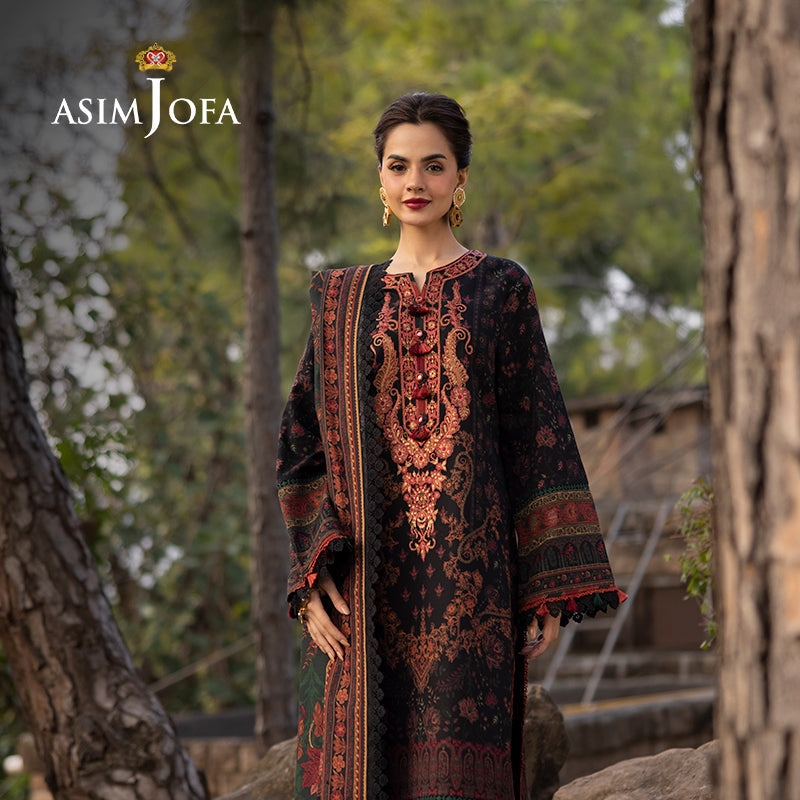 Asim Jofa Black 3 Piece Khaddar Outfit