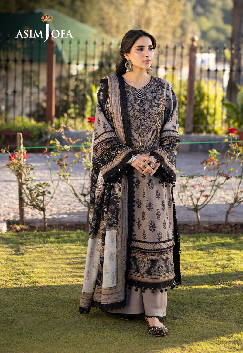 Asim Jofa Beige 3 Piece Khaddar Outfit