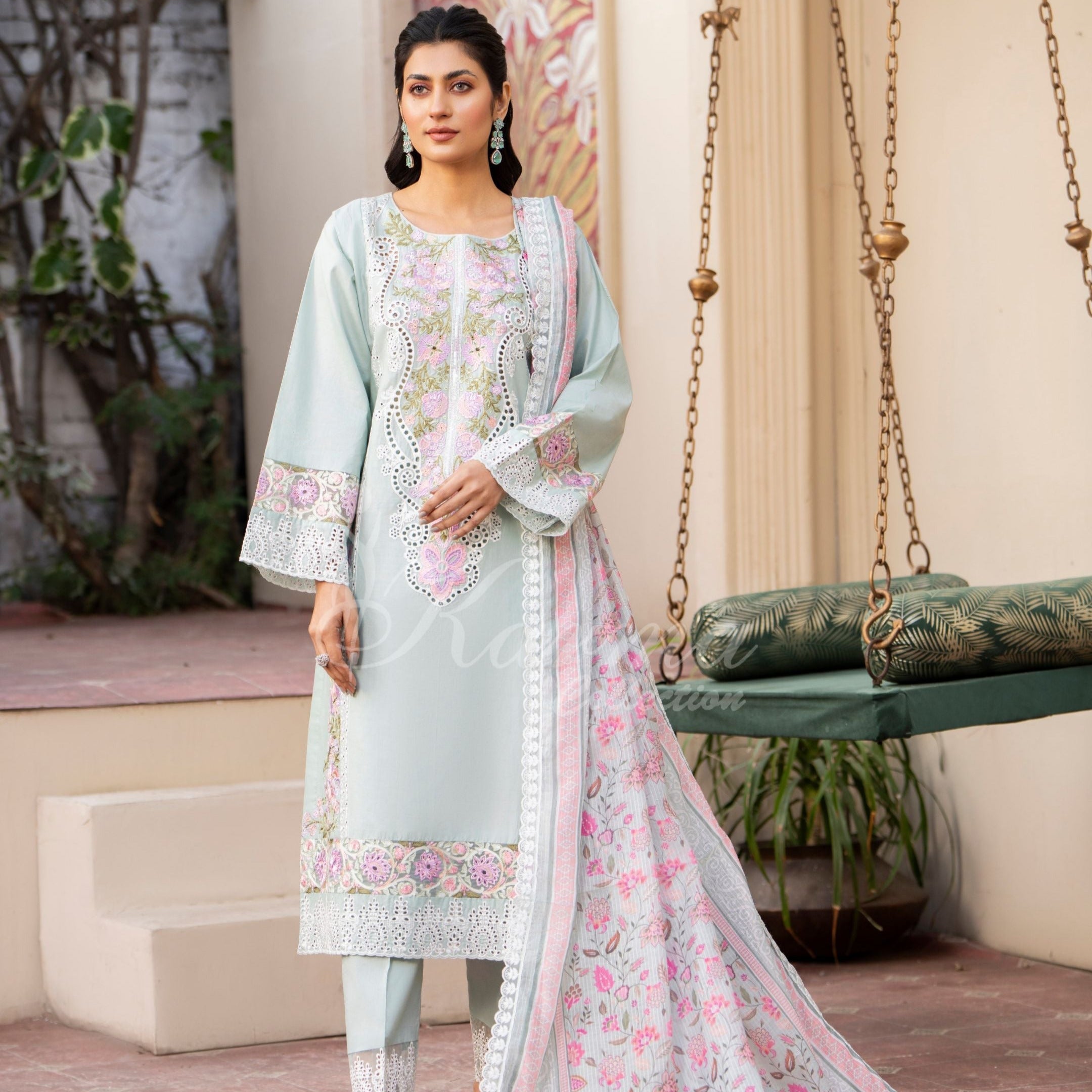 Karma Pastel Light Blue 3 Piece Lawn Outfit