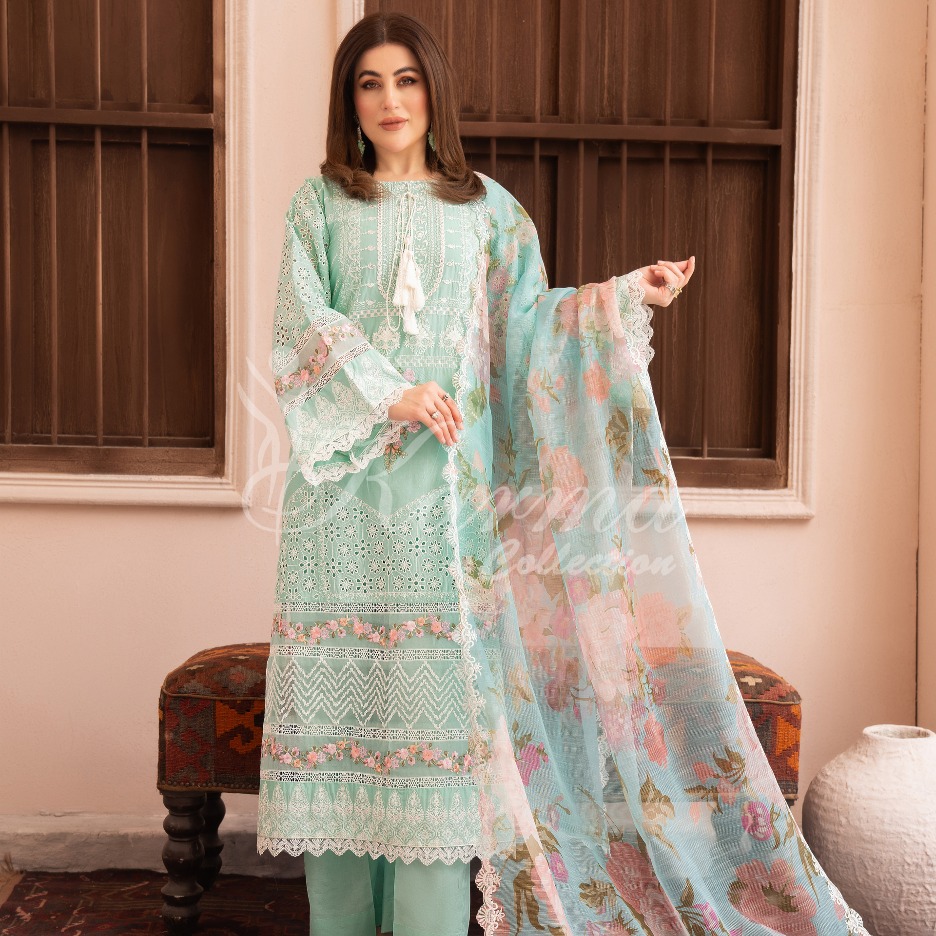 Karma Light Turquoise 3 Piece Lawn Outfit