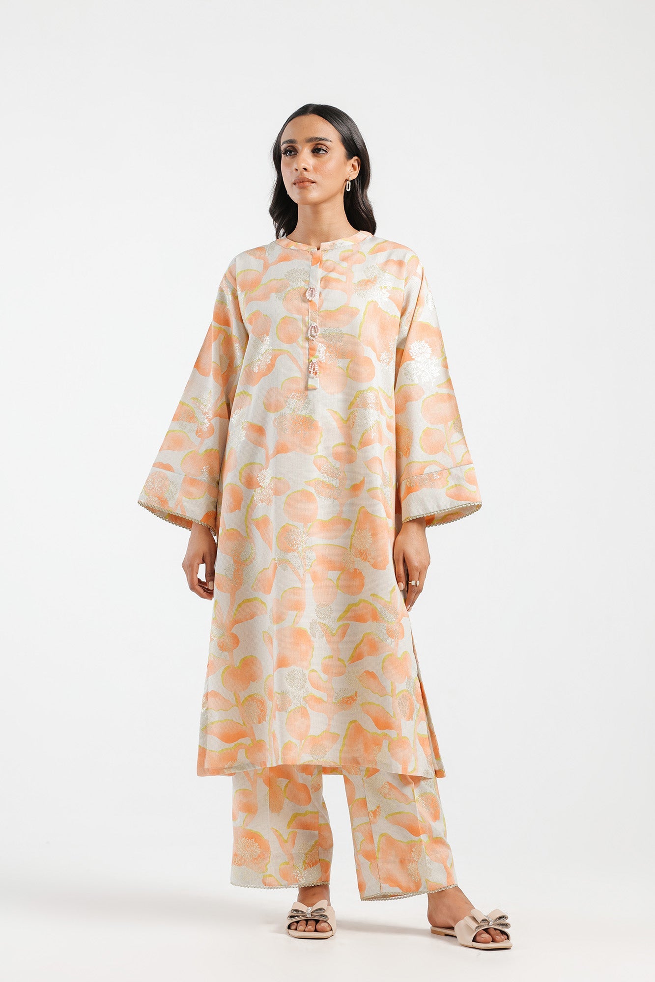 Ethnic Coral 2 Piece Jacquard Outfit