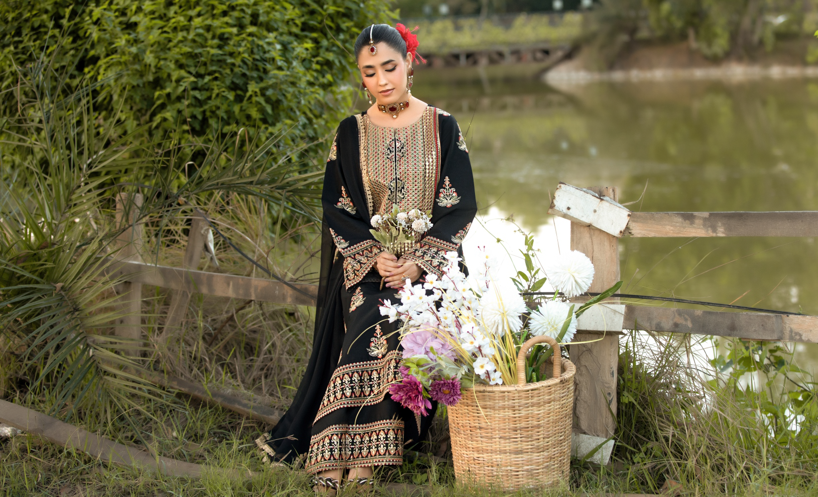 Black and Gold 3 Piece Designer Lawn Outfit