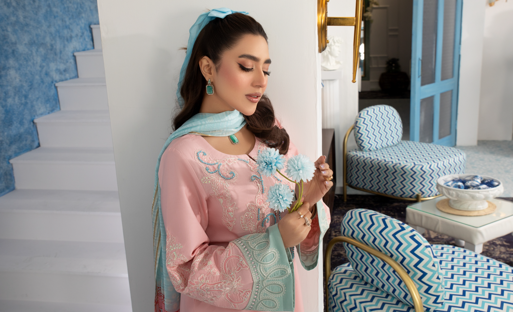 Aqua Pink 3 Piece Designer Lawn Outfit