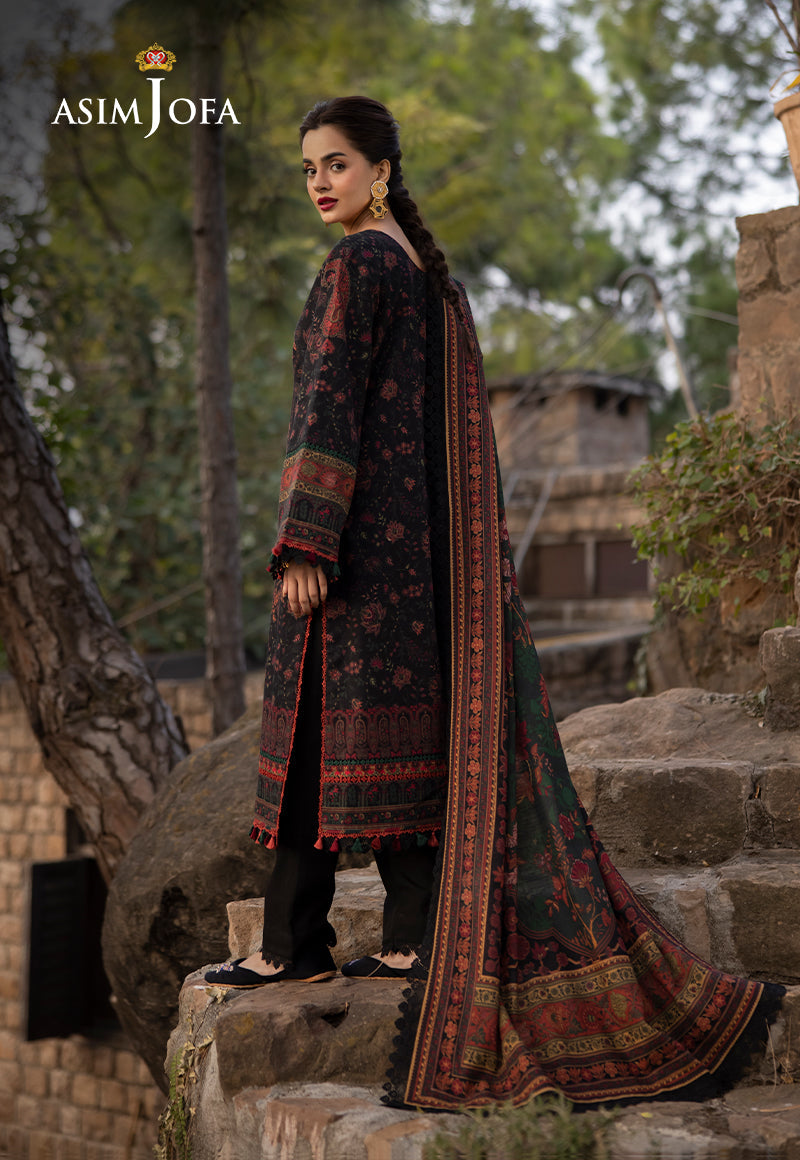 Asim Jofa Black 3 Piece Khaddar Outfit