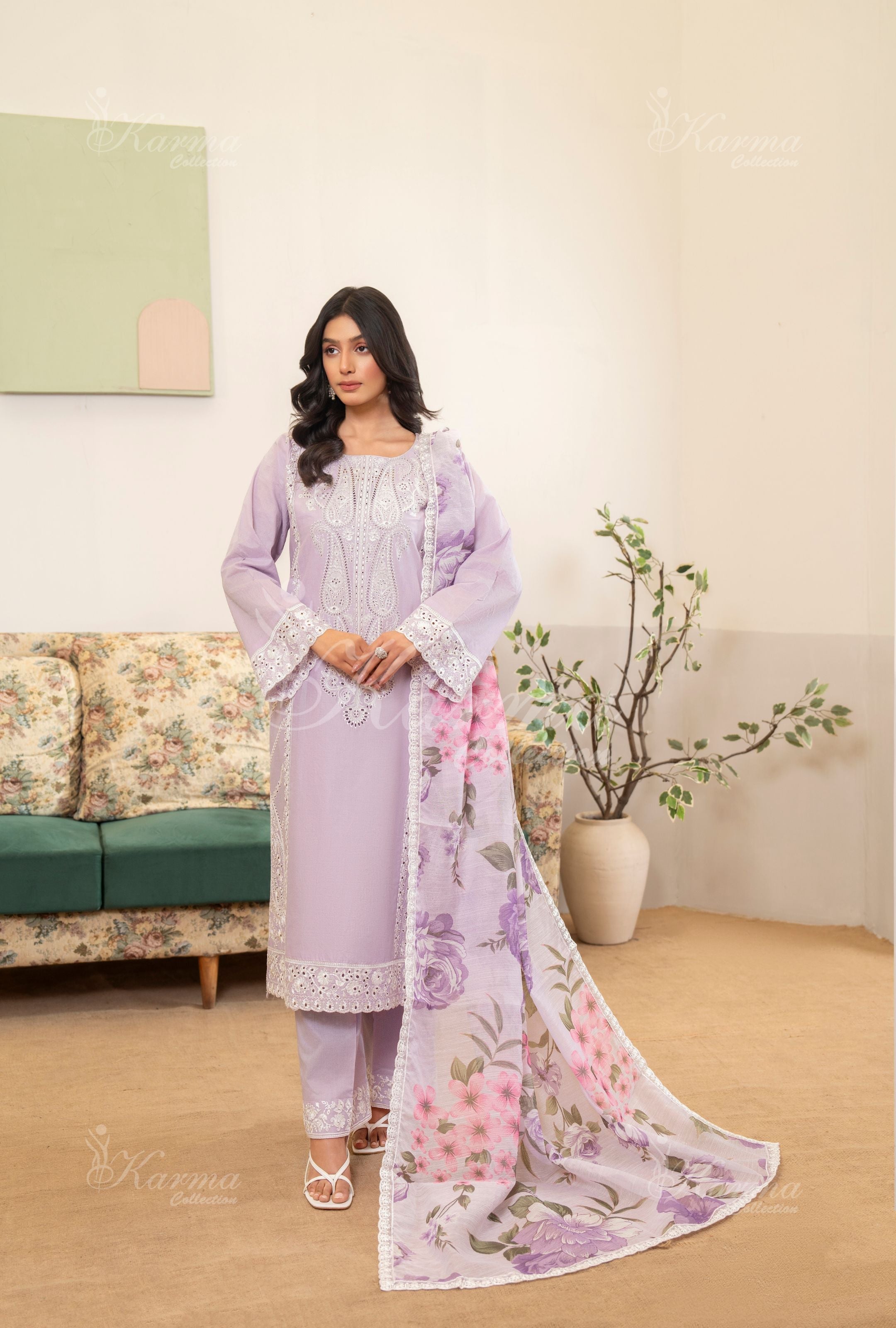Karma Mauve 3 Piece Lawn Outfit