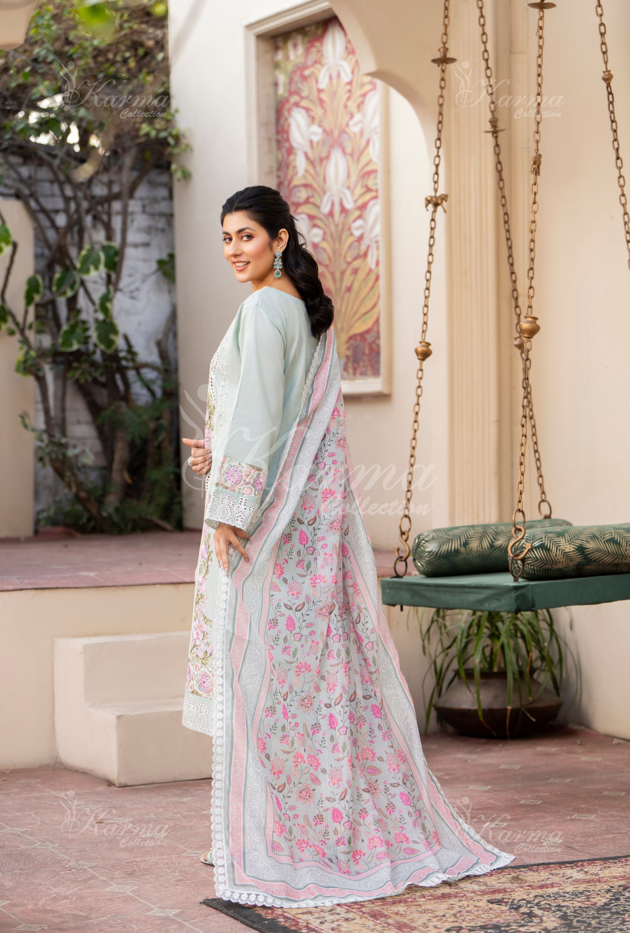 Karma Pastel Light Blue 3 Piece Lawn Outfit