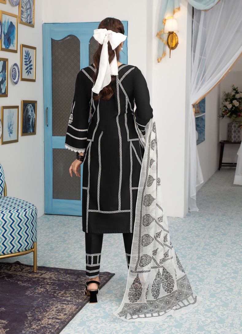 Black and White 3 Piece Designer Lawn Outfit