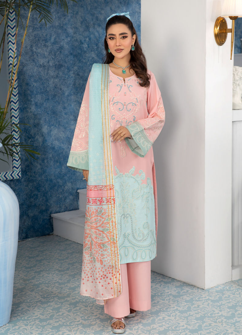 Aqua Pink 3 Piece Designer Lawn Outfit