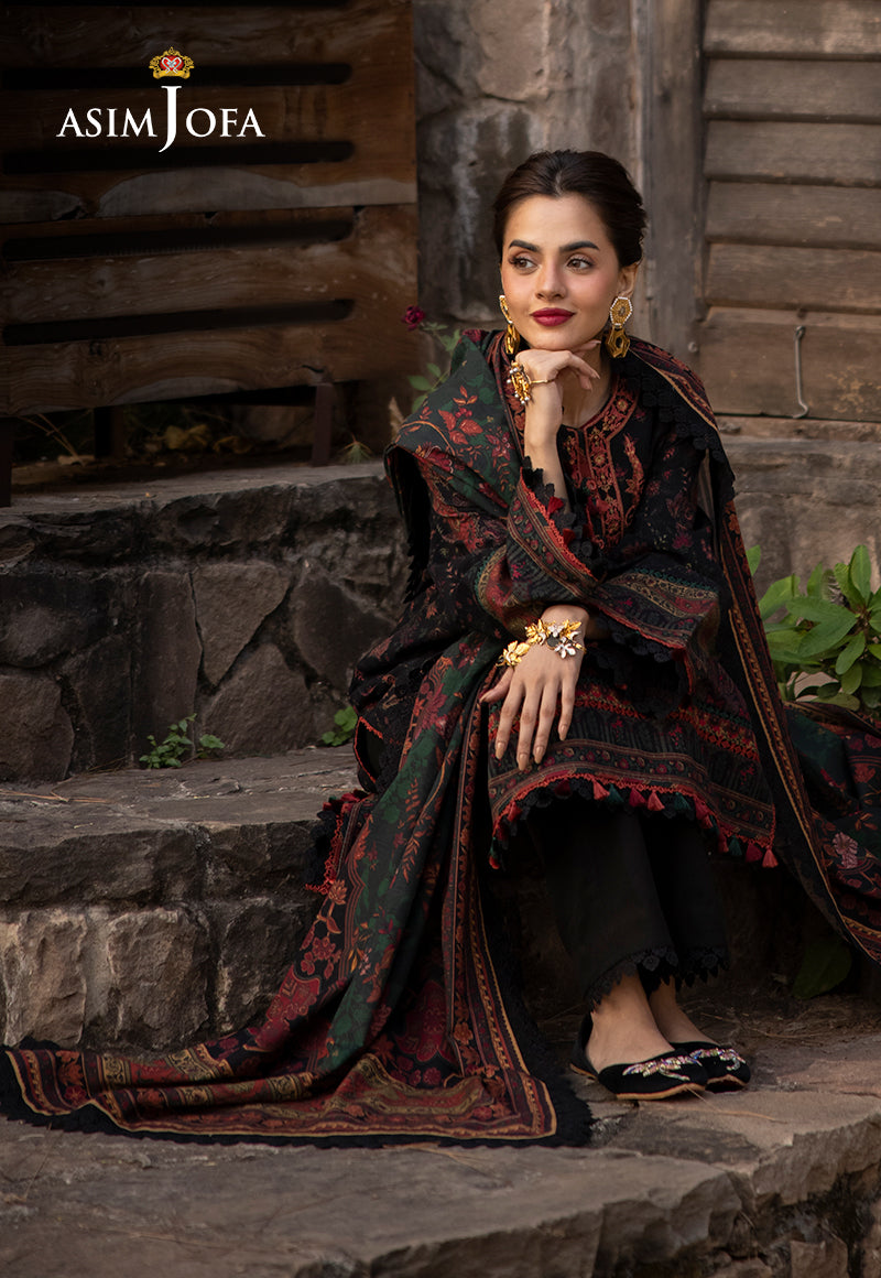 Asim Jofa Black 3 Piece Khaddar Outfit