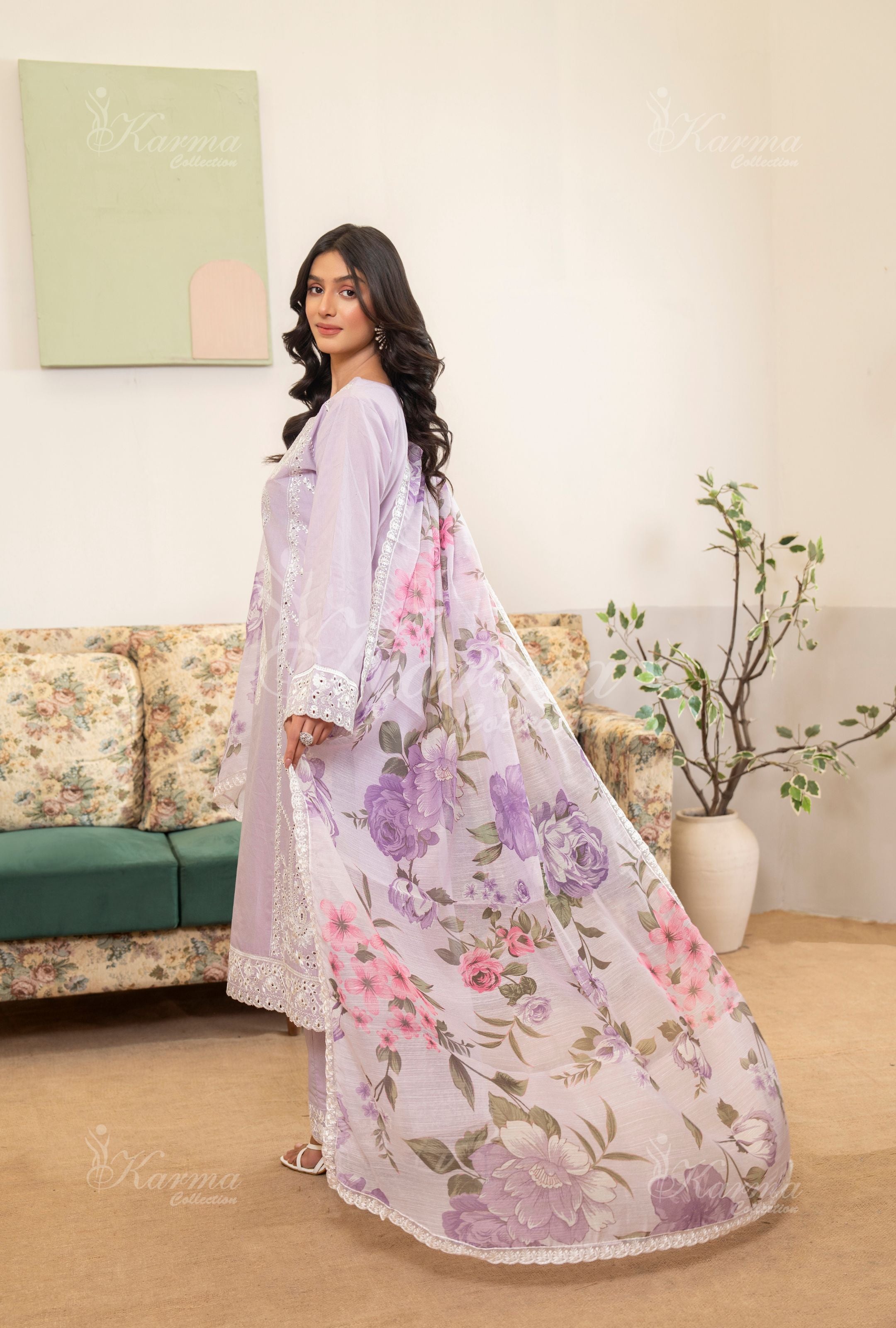 Karma Mauve 3 Piece Lawn Outfit