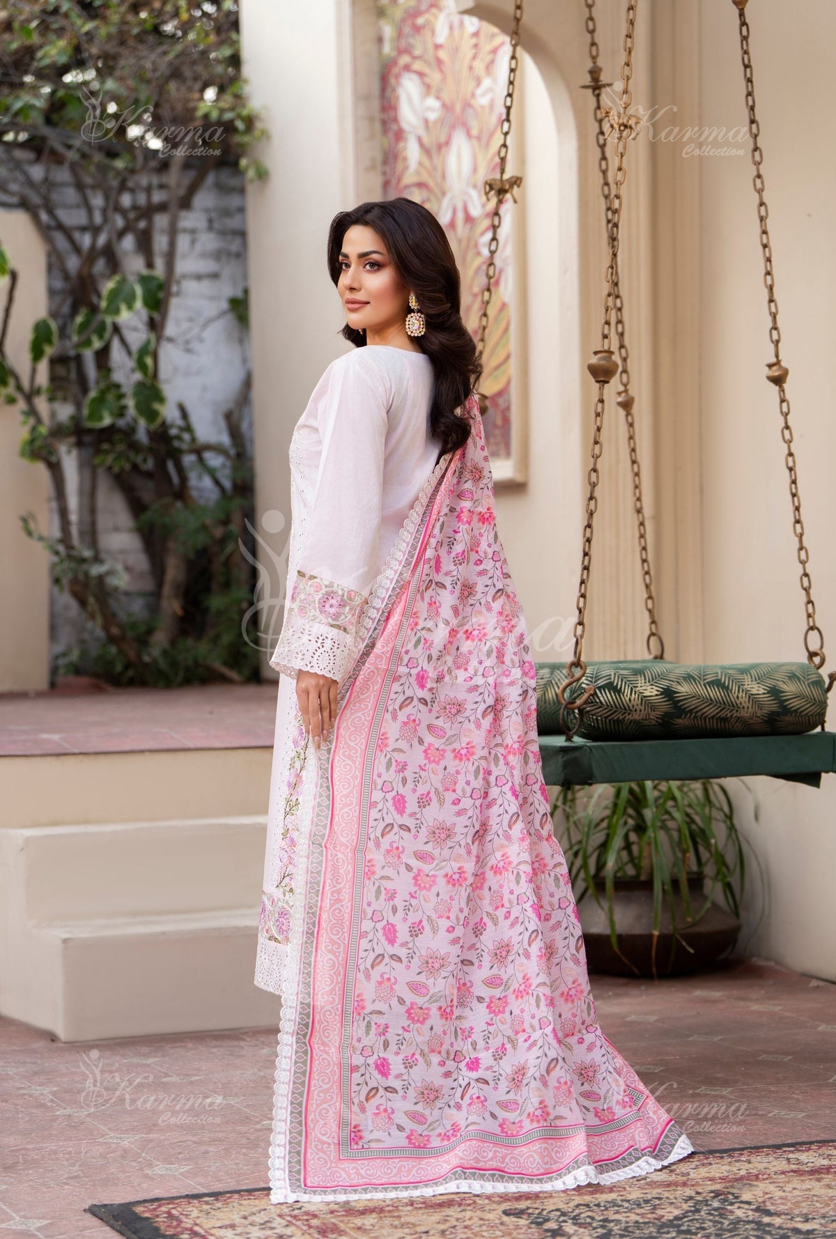 Karma Paled Baby Pink 3 Piece Lawn Outfit