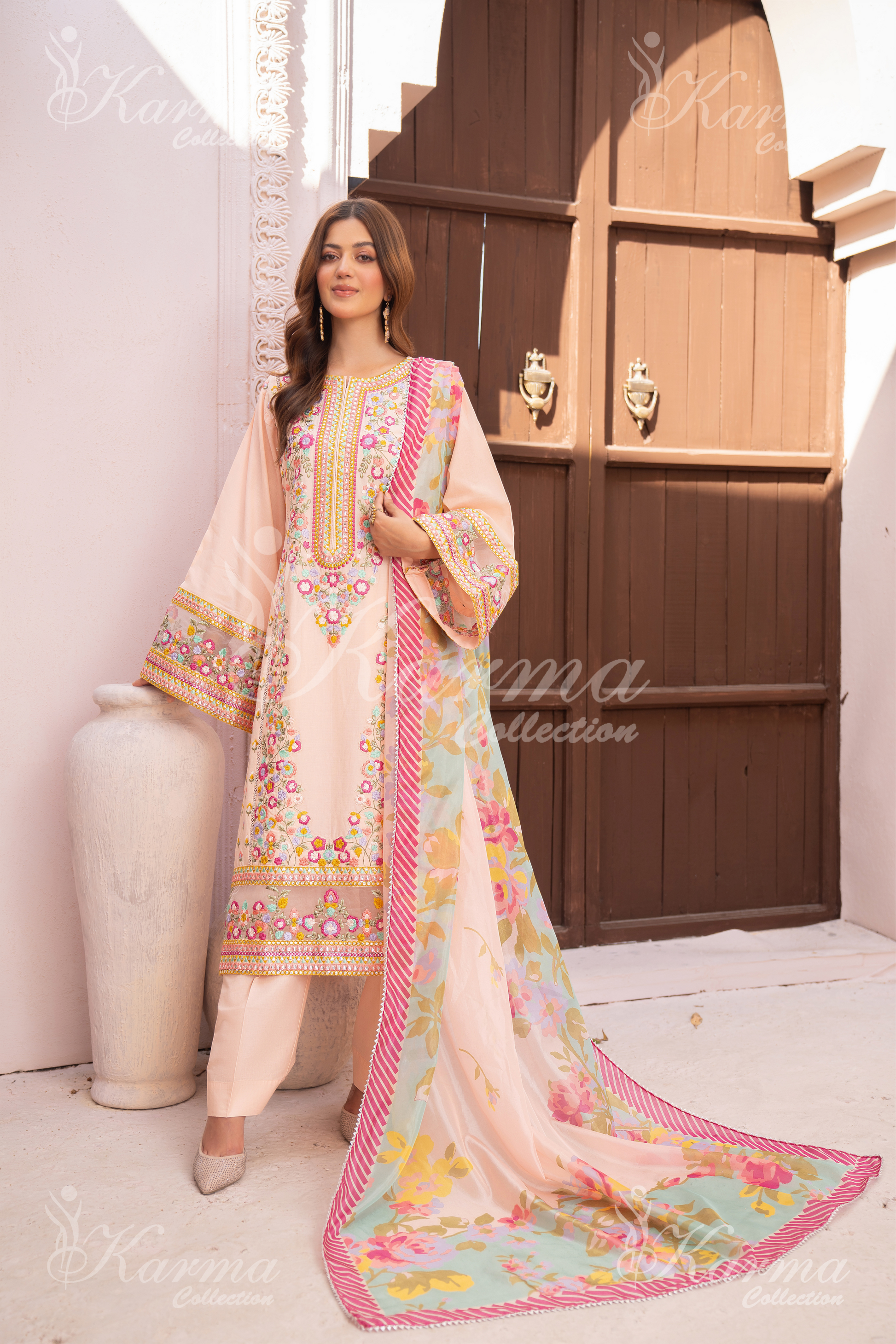 Karma Hot Pink 3 Piece Lawn Outfit