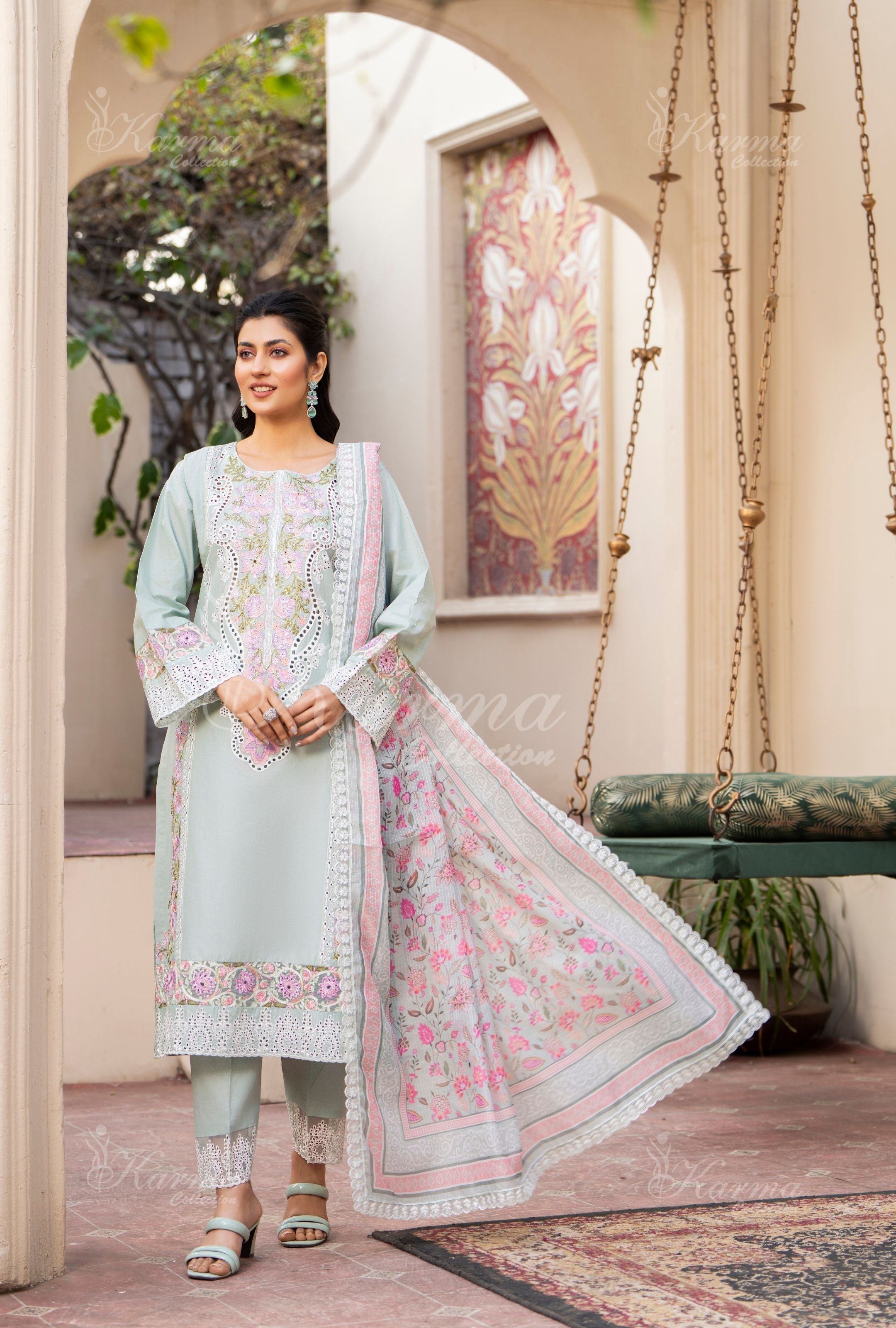 Karma Pastel Light Blue 3 Piece Lawn Outfit