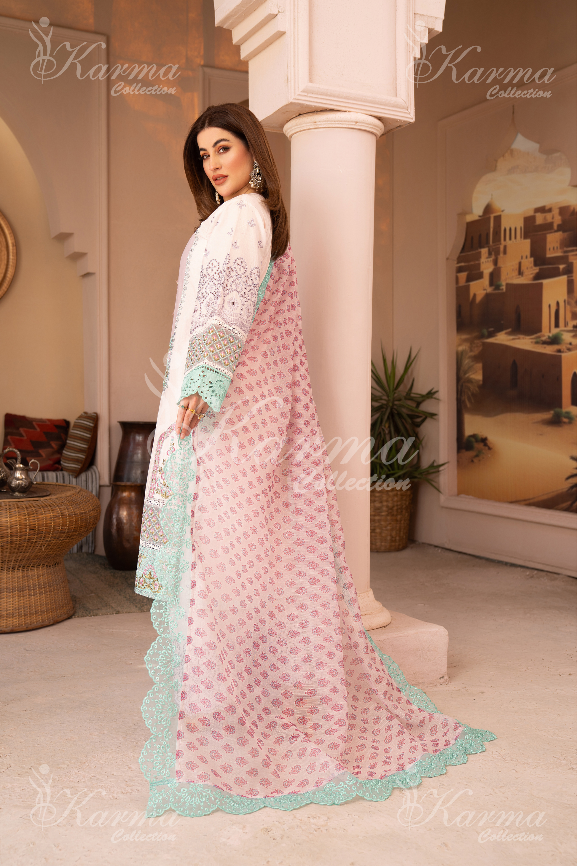 Karma Oyster Pink 3 Piece Lawn Outfit