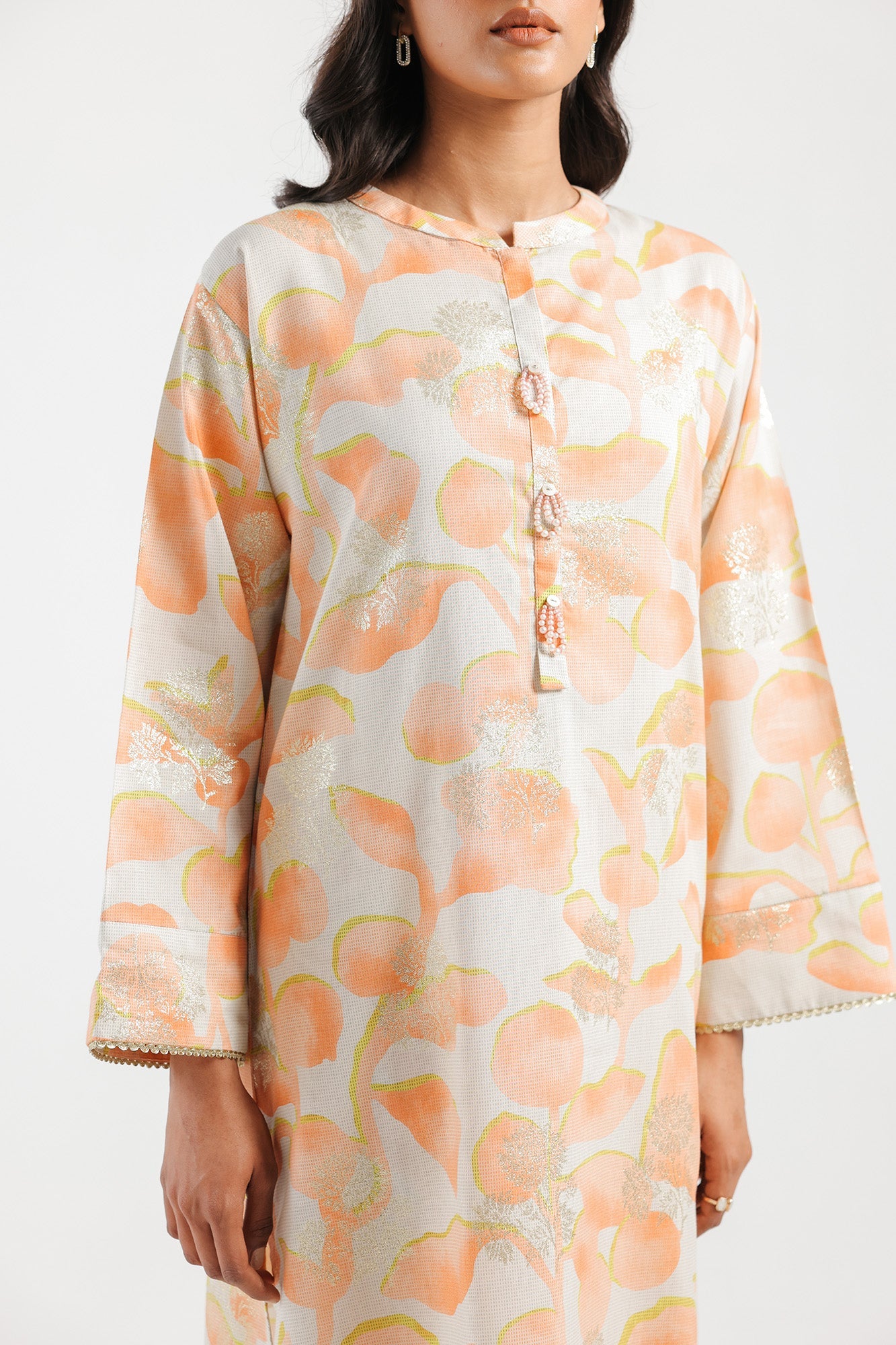 Ethnic Coral 2 Piece Jacquard Outfit