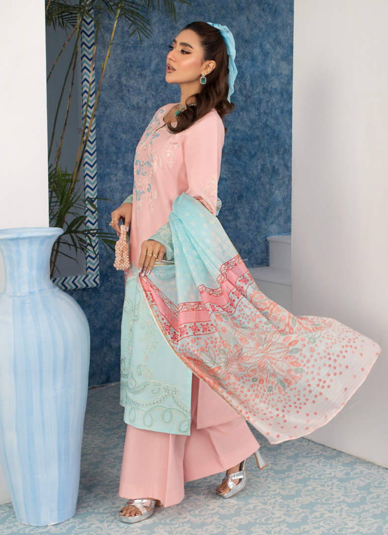 Aqua Pink 3 Piece Designer Lawn Outfit