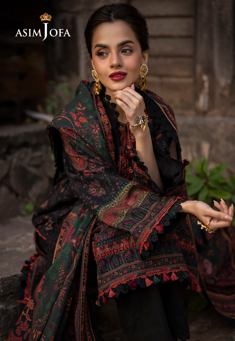 Asim Jofa Black 3 Piece Khaddar Outfit