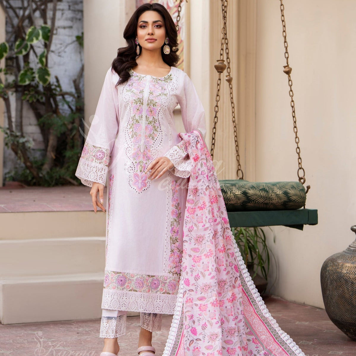 Karma Paled Baby Pink 3 Piece Lawn Outfit