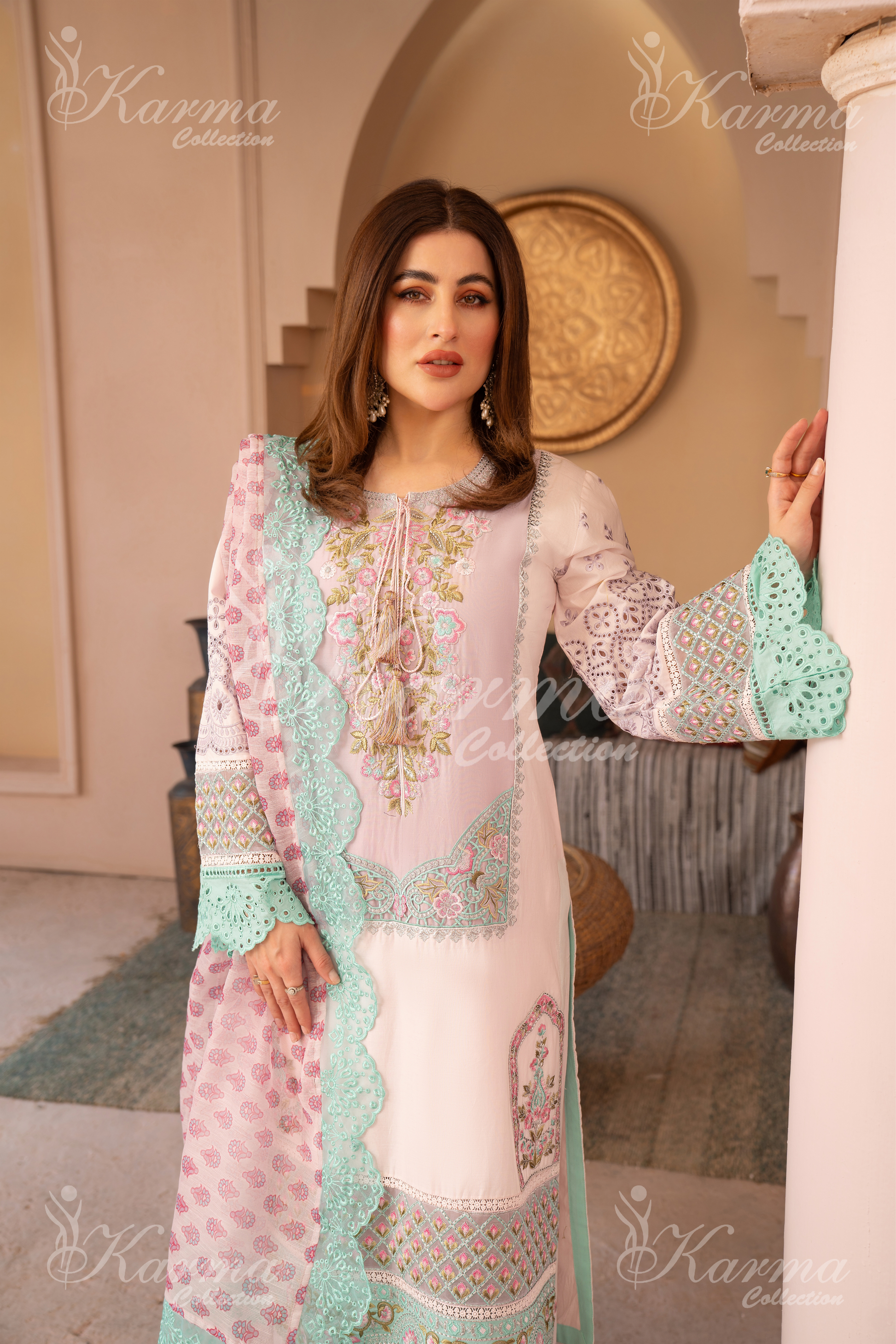 Karma Oyster Pink 3 Piece Lawn Outfit