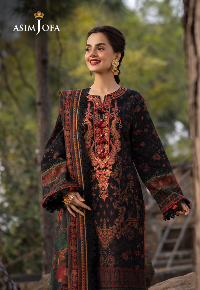 Asim Jofa Black 3 Piece Khaddar Outfit