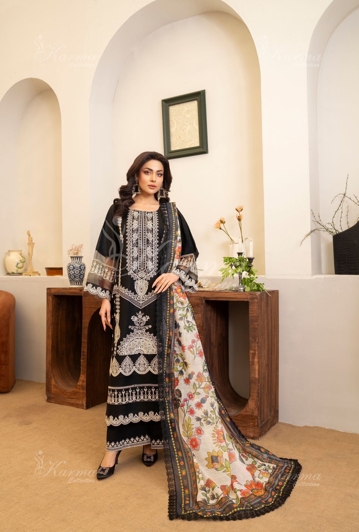 Karma Obsidian Black 3 Piece Lawn Outfit