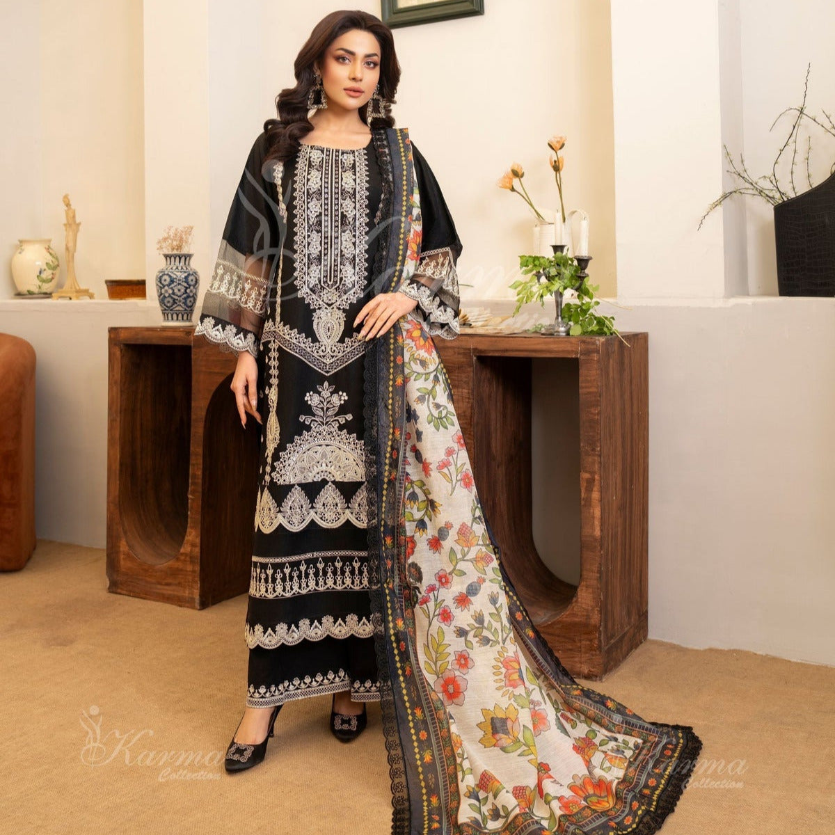 Karma Obsidian Black 3 Piece Lawn Outfit
