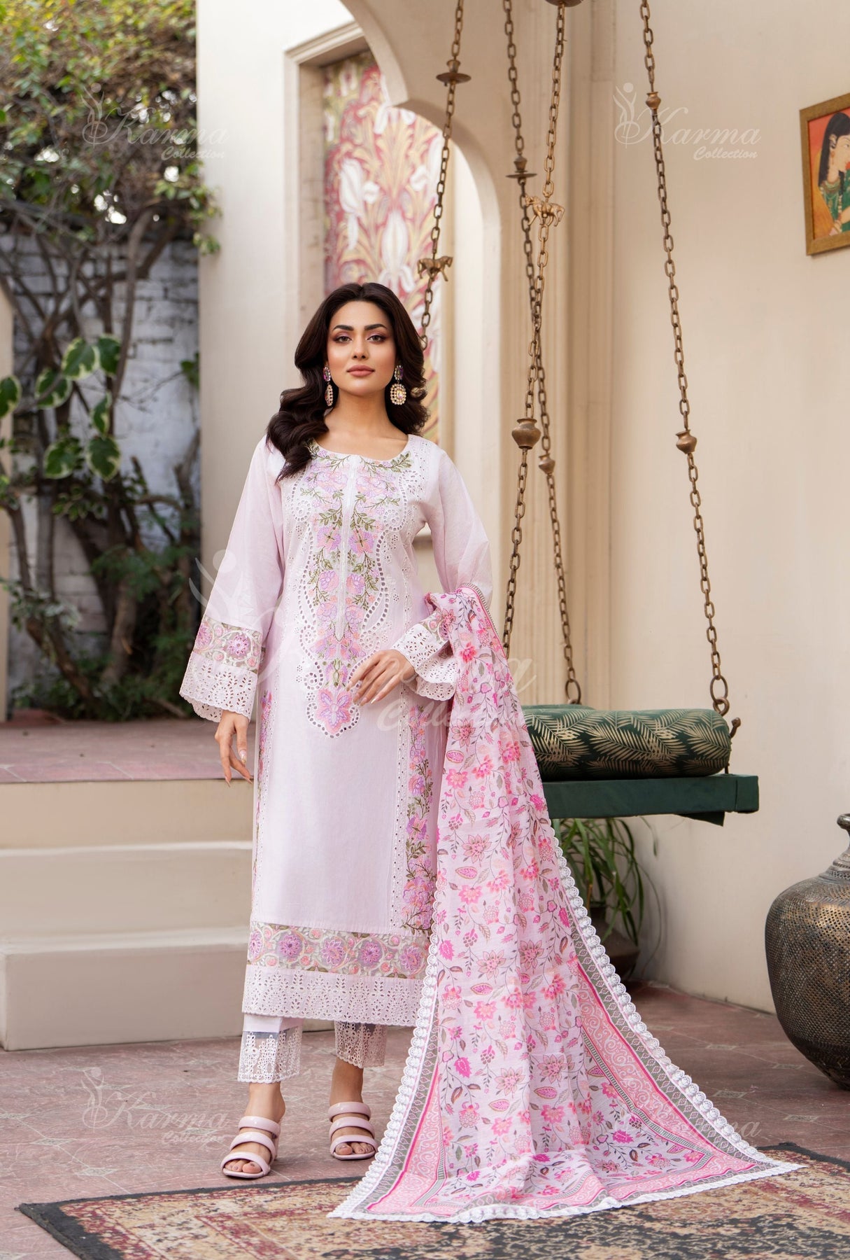 Karma Paled Baby Pink 3 Piece Lawn Outfit