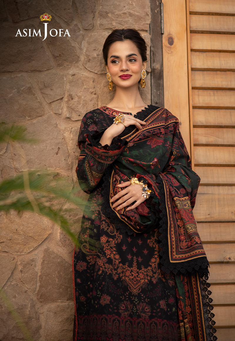 Asim Jofa Black 3 Piece Khaddar Outfit