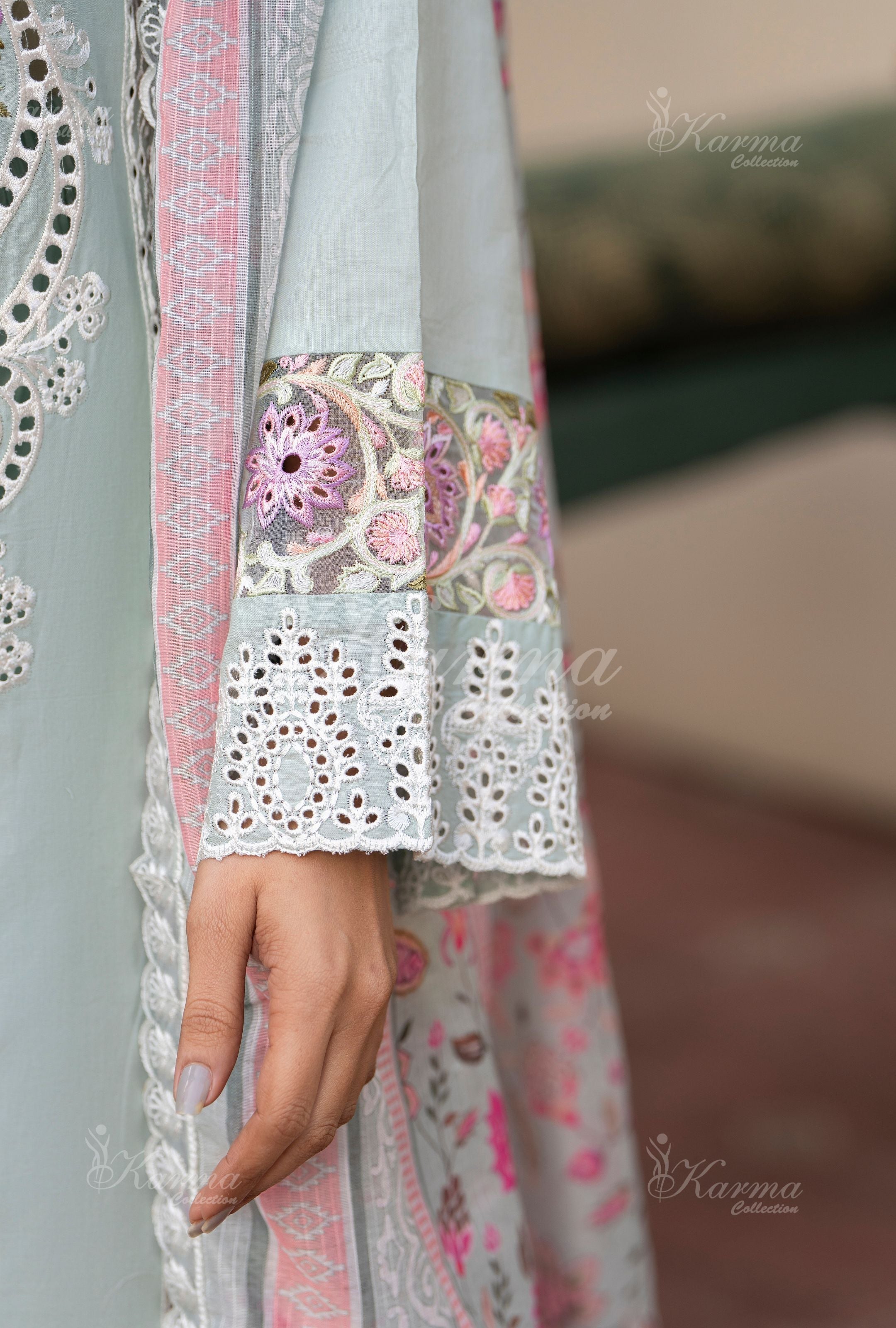 Karma Pastel Light Blue 3 Piece Lawn Outfit