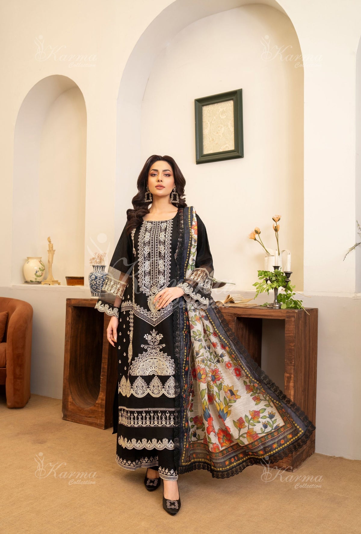 Karma Obsidian Black 3 Piece Lawn Outfit