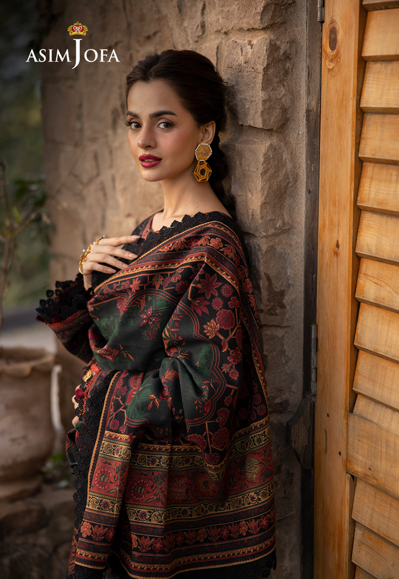 Asim Jofa Black 3 Piece Khaddar Outfit