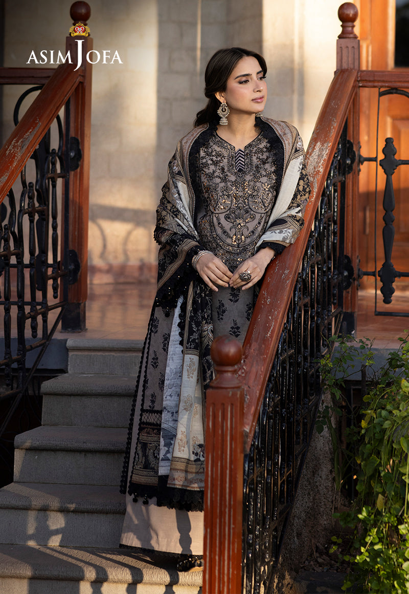 Asim Jofa Beige 3 Piece Khaddar Outfit