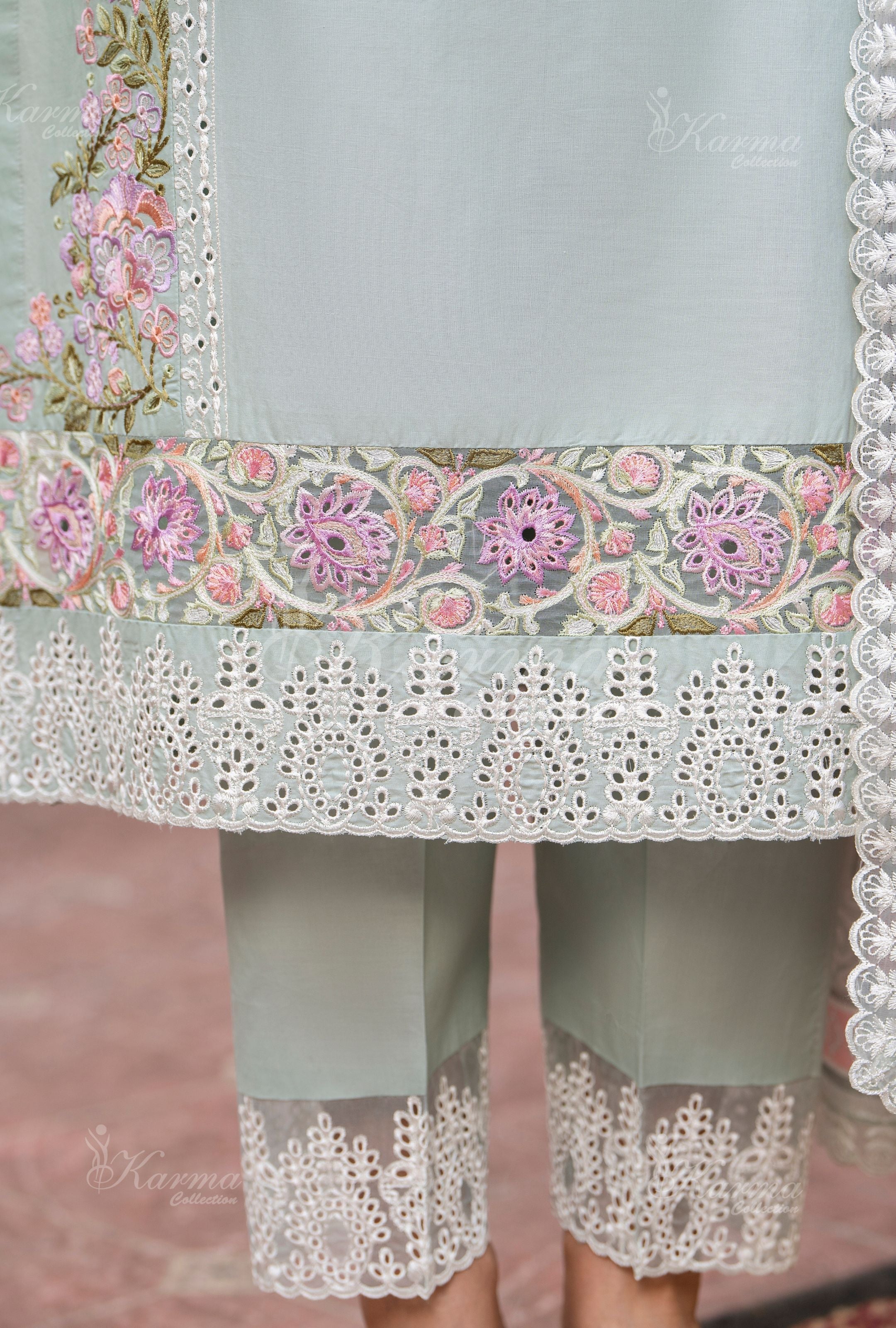 Karma Pastel Light Blue 3 Piece Lawn Outfit