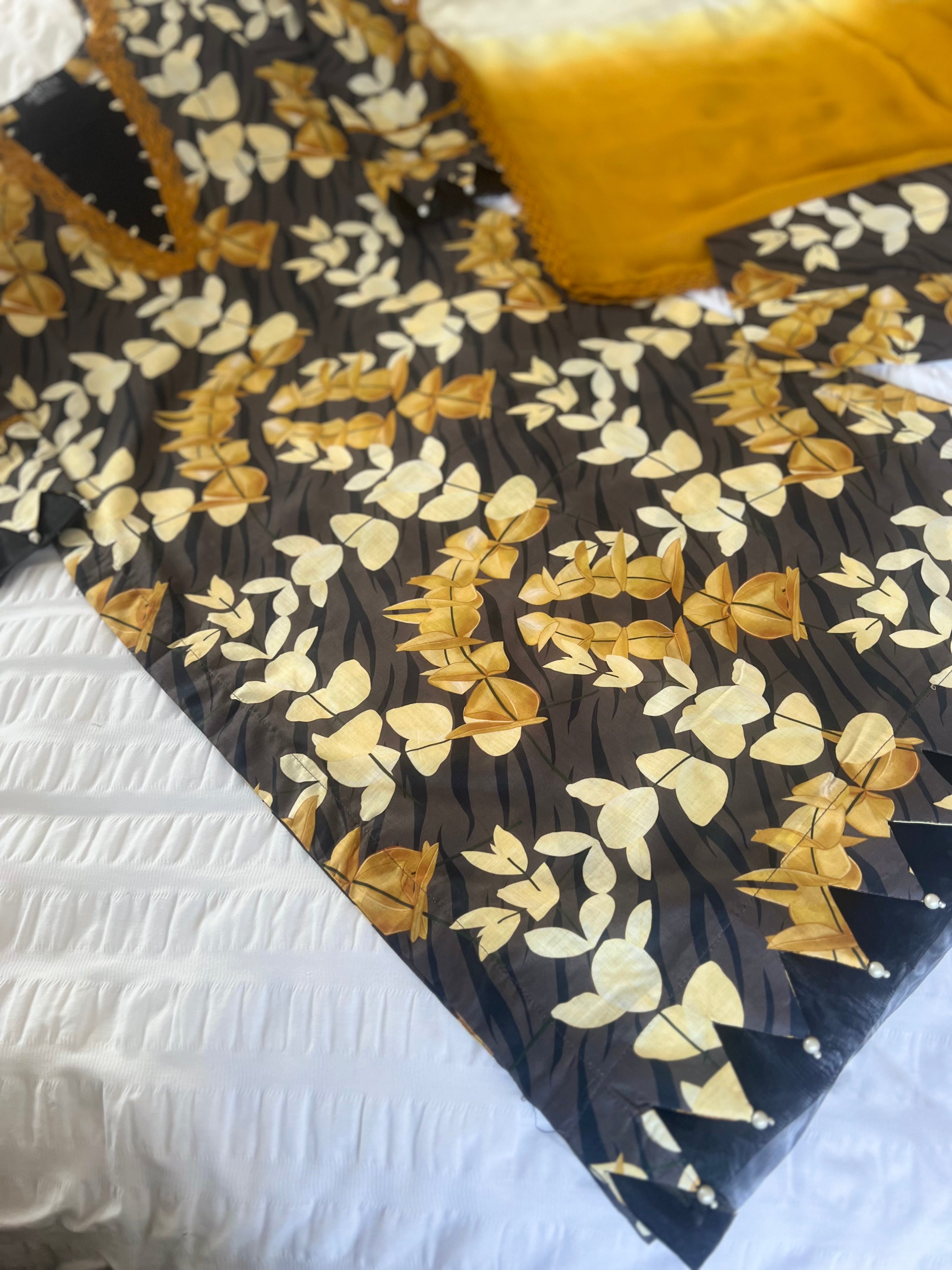 Baroque Black & Yellow 3 Piece Lawn Outfit